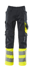 Mascot Hose mit Knietaschen Safe supreme Leeds Schwarzblau/Hi-vis Gelb