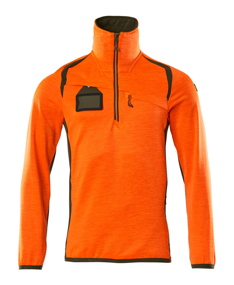 Mascot Fleecepullover mit kurzem Reißverschluss Accelerate safe Hi-vis Orange/Moosgrün