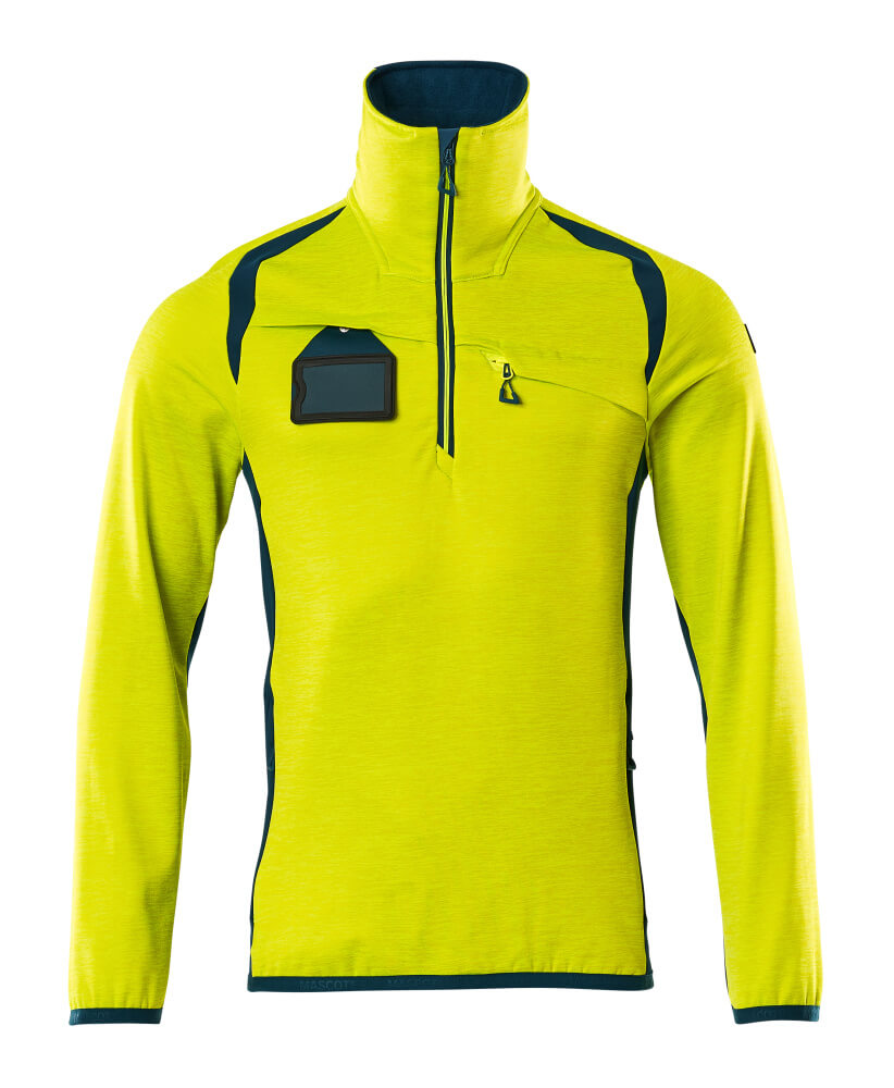 Mascot Fleecepullover mit kurzem Reißverschluss Accelerate safe Hi-vis Gelb/Dunkelpetroleum