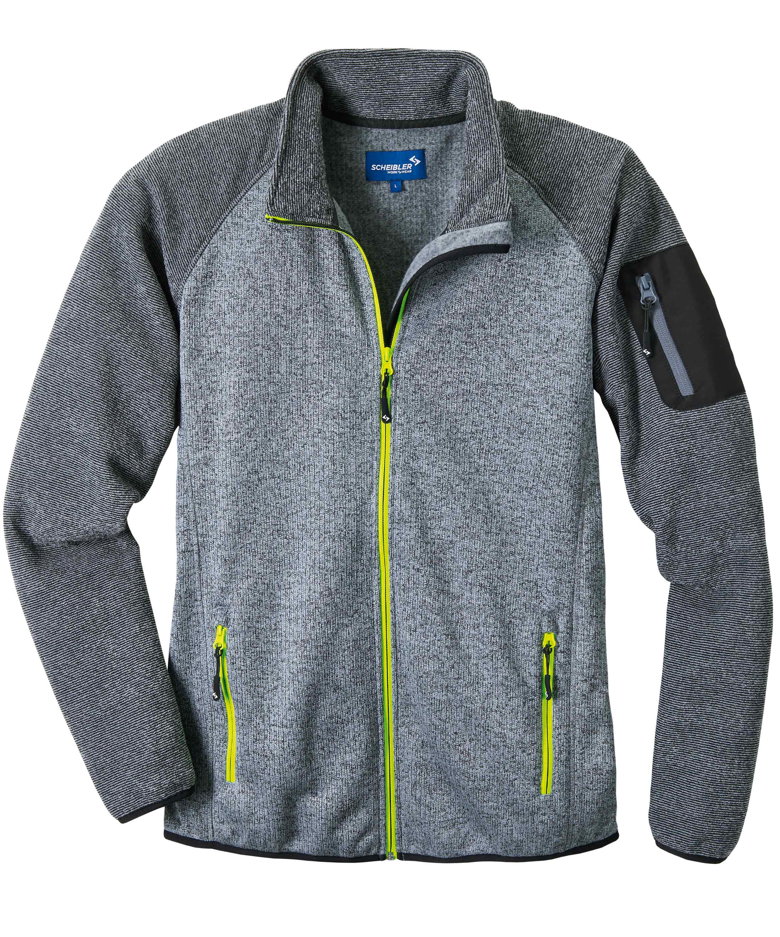 Strickjacke Tweng grau/schwarz-meliert/gelb