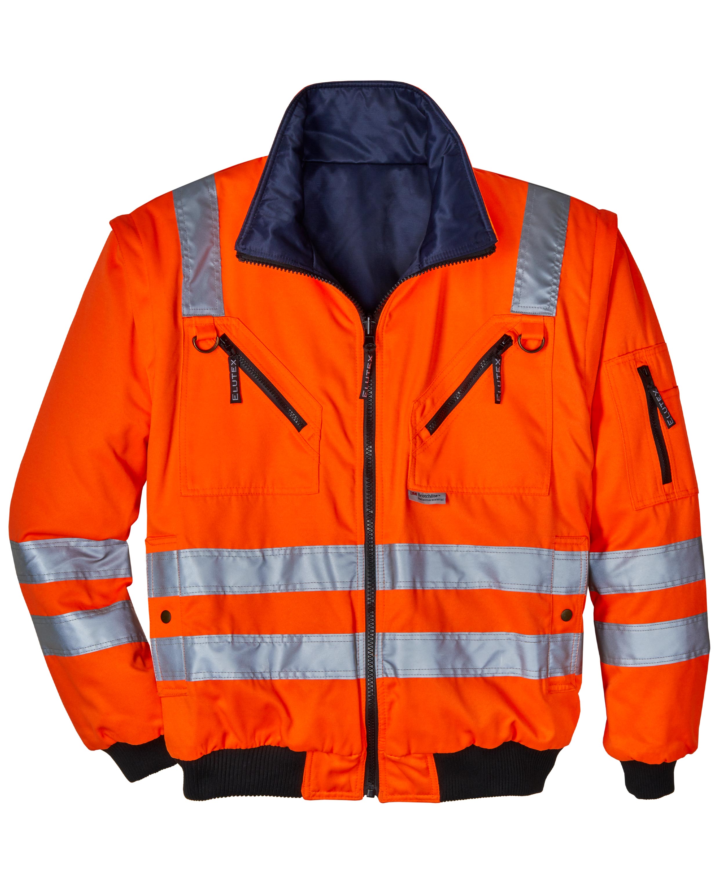 Wende-Warnschutz 4 in 1-Pilotenblouson Safety orange/marine