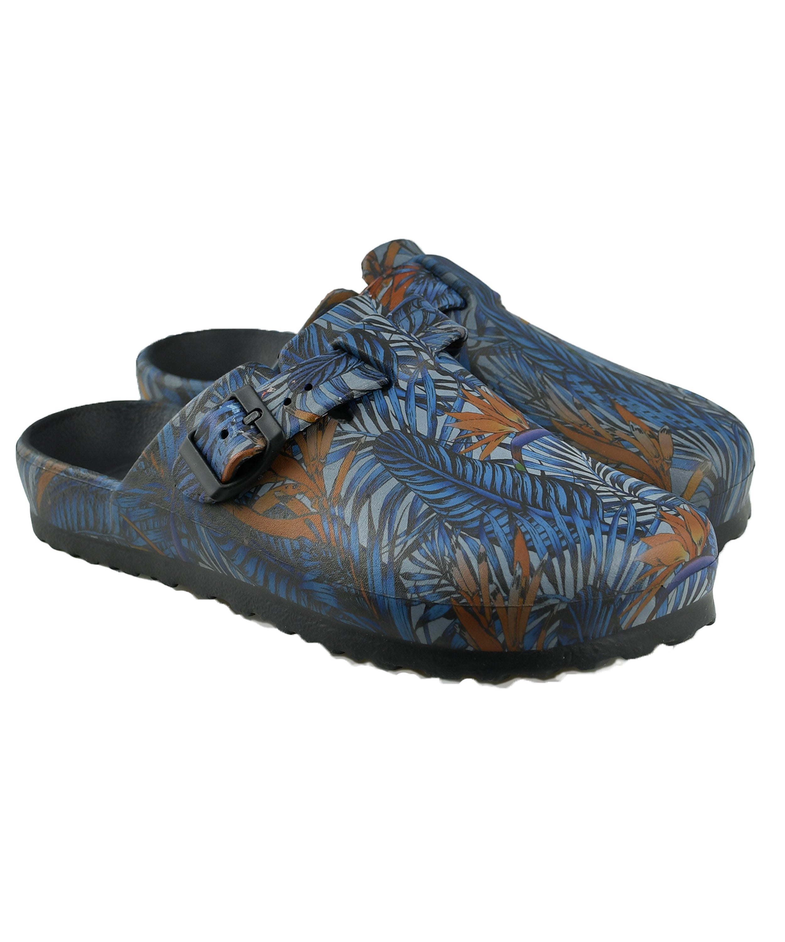 Damen Clog Bentelo navy/braun-gemustert