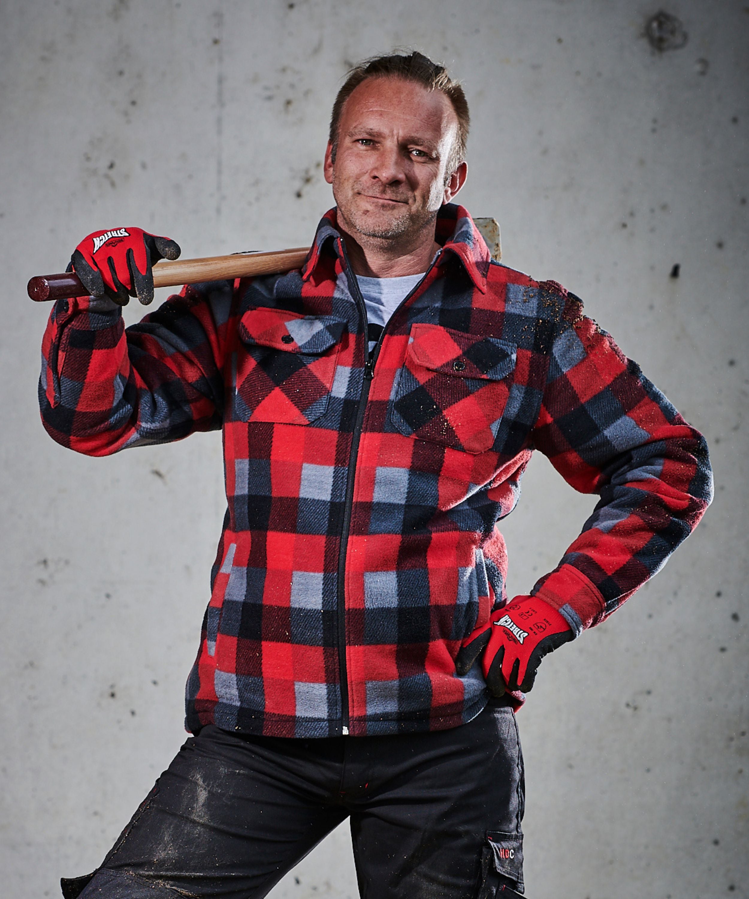 Thermojacke Callan rot/schwarz/grau-kariert