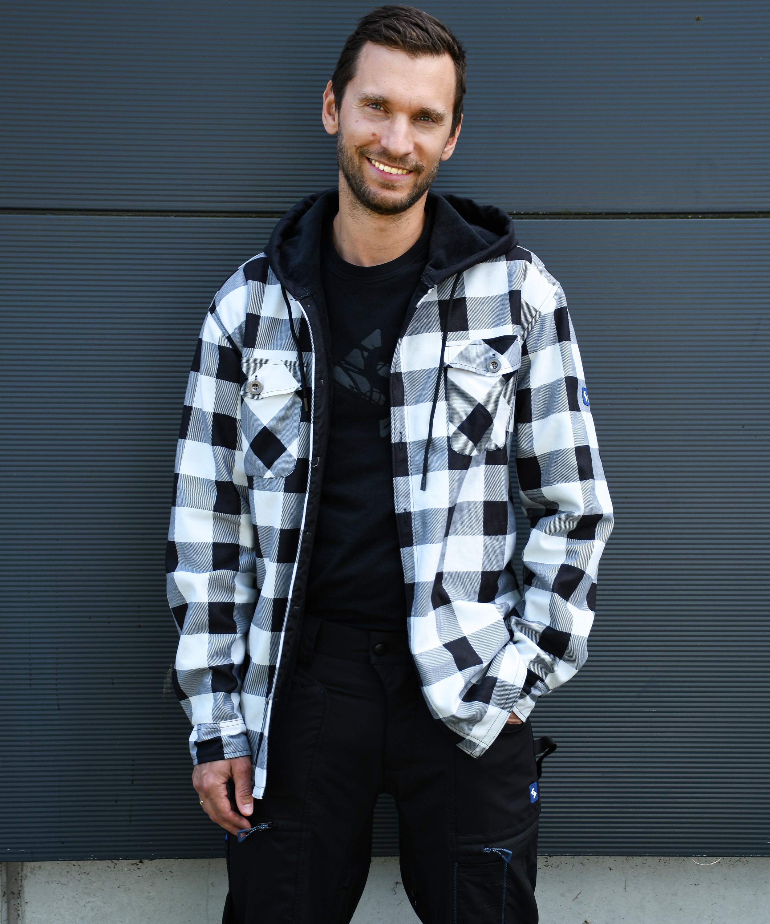 Thermo Hoodiejacke Glenville weiß/schwarz-kariert
