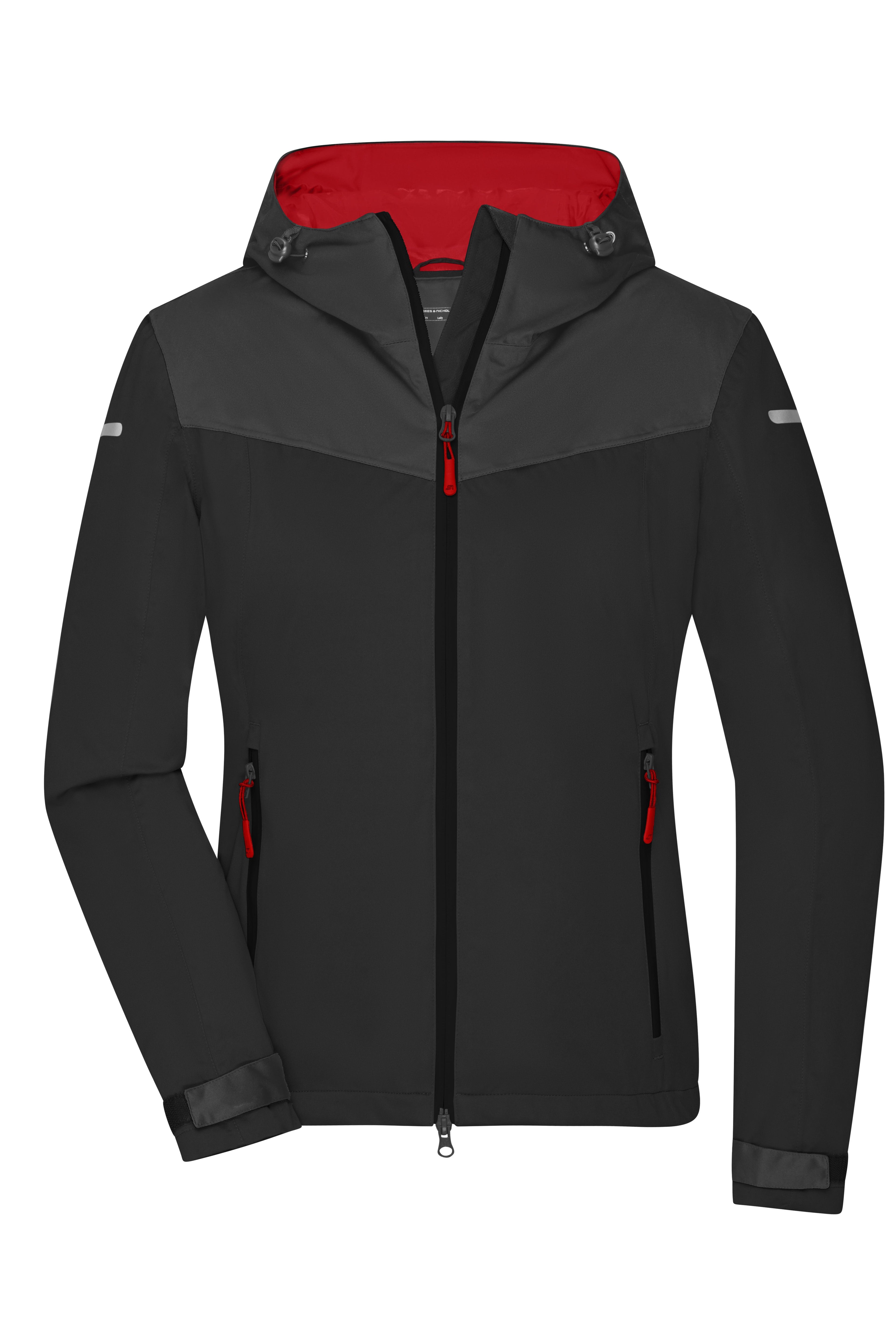 James & Nicholson Leichte, gefütterte Damen Outdoor Softshell-Jacke black/carbon/light-red