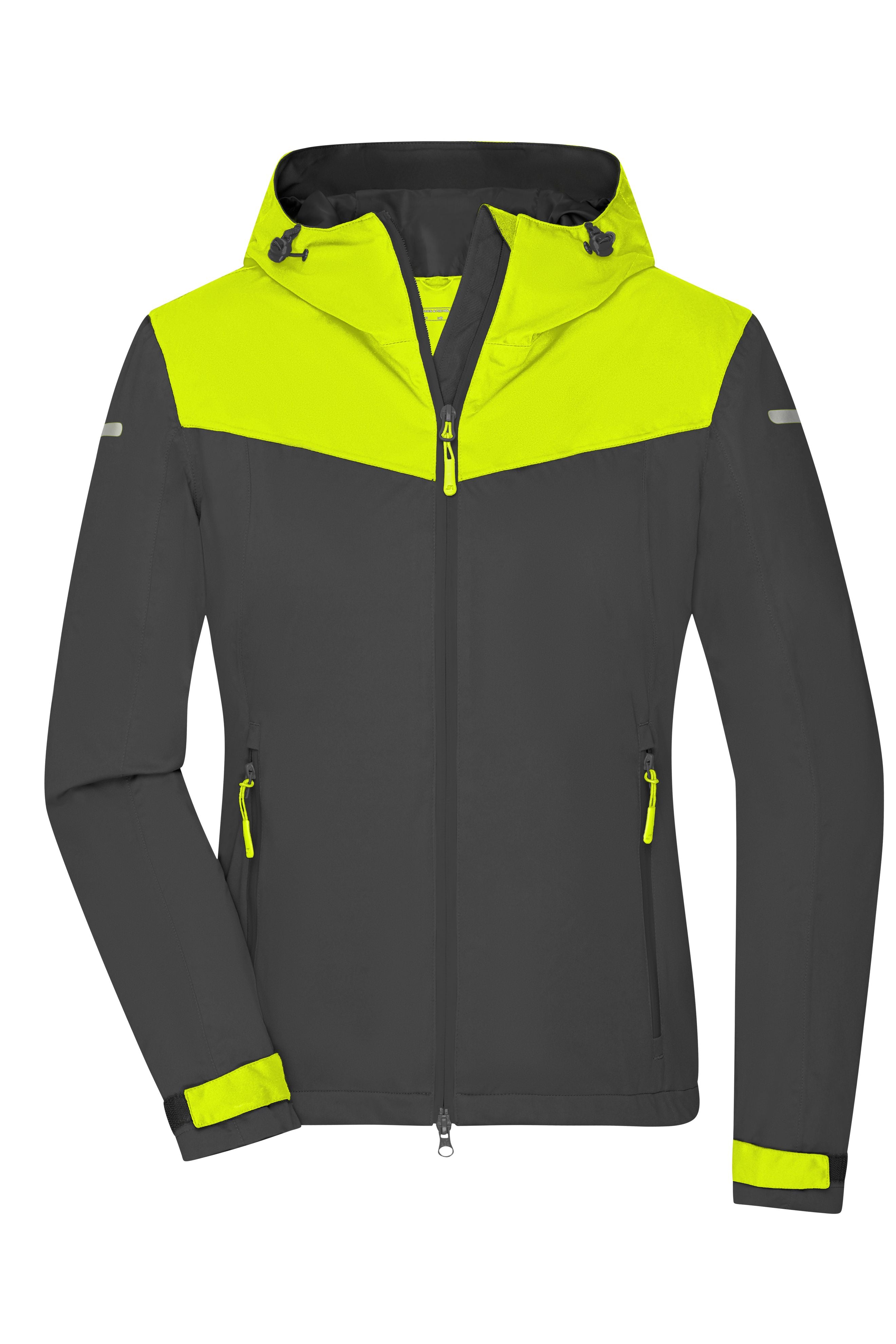 James & Nicholson Leichte, gefütterte Damen Outdoor Softshell-Jacke carbon/bright-yellow/carbon