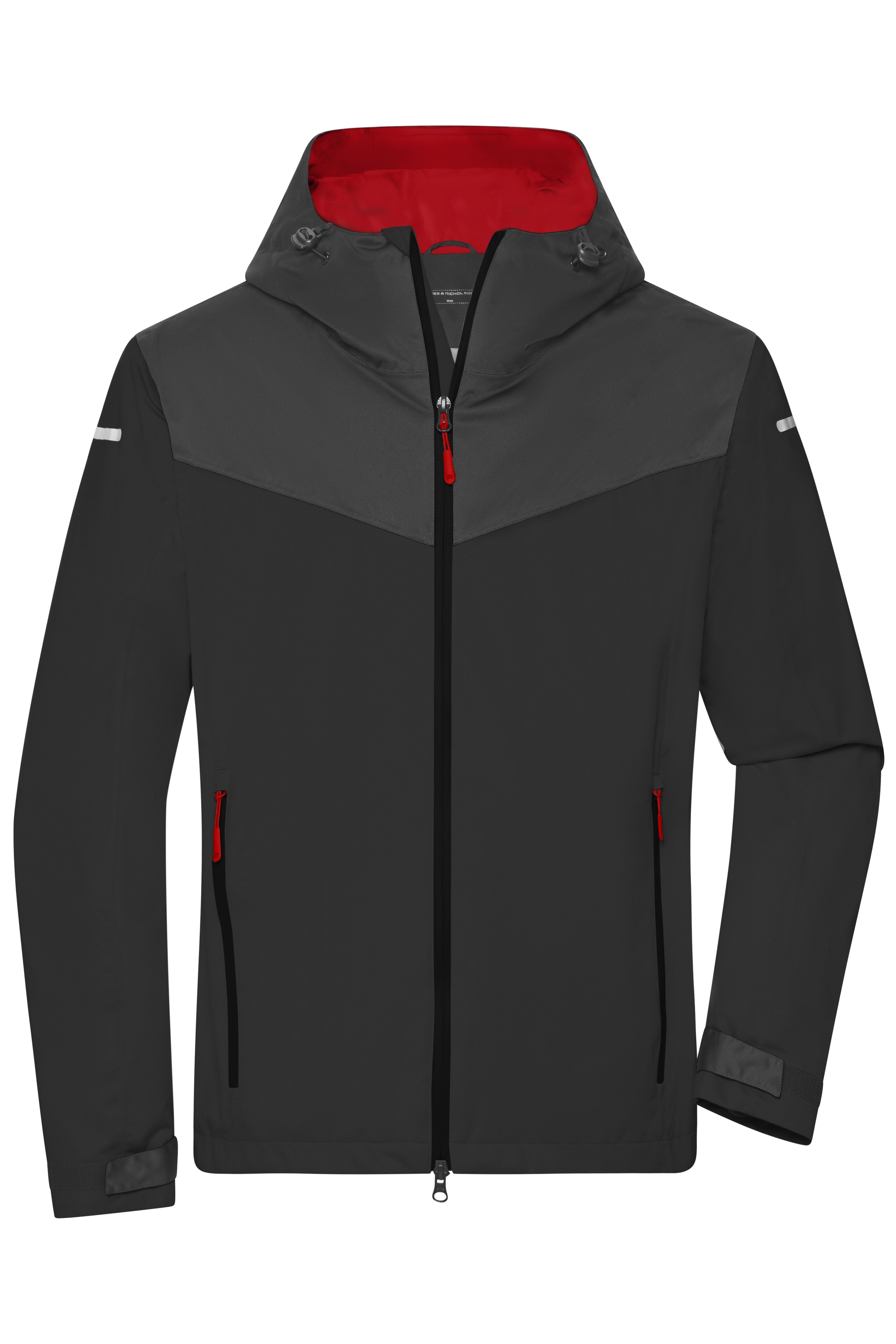 James & Nicholson Leichte, gefütterte Herren Outdoor Softshell-Jacke black/carbon/light-red