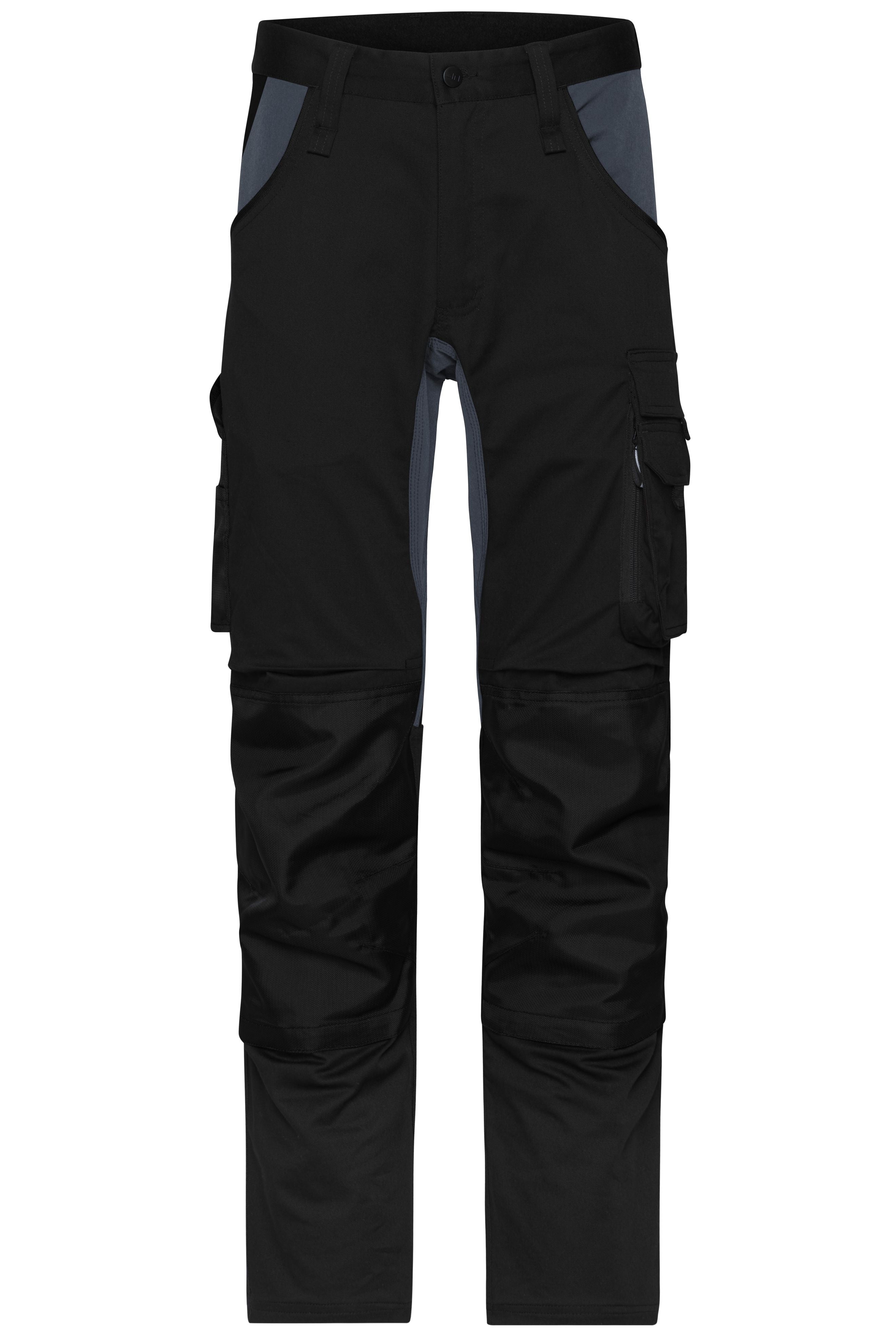 James & Nicholson Workwear Stretch-Arbeitshose Slim Line black/carbon