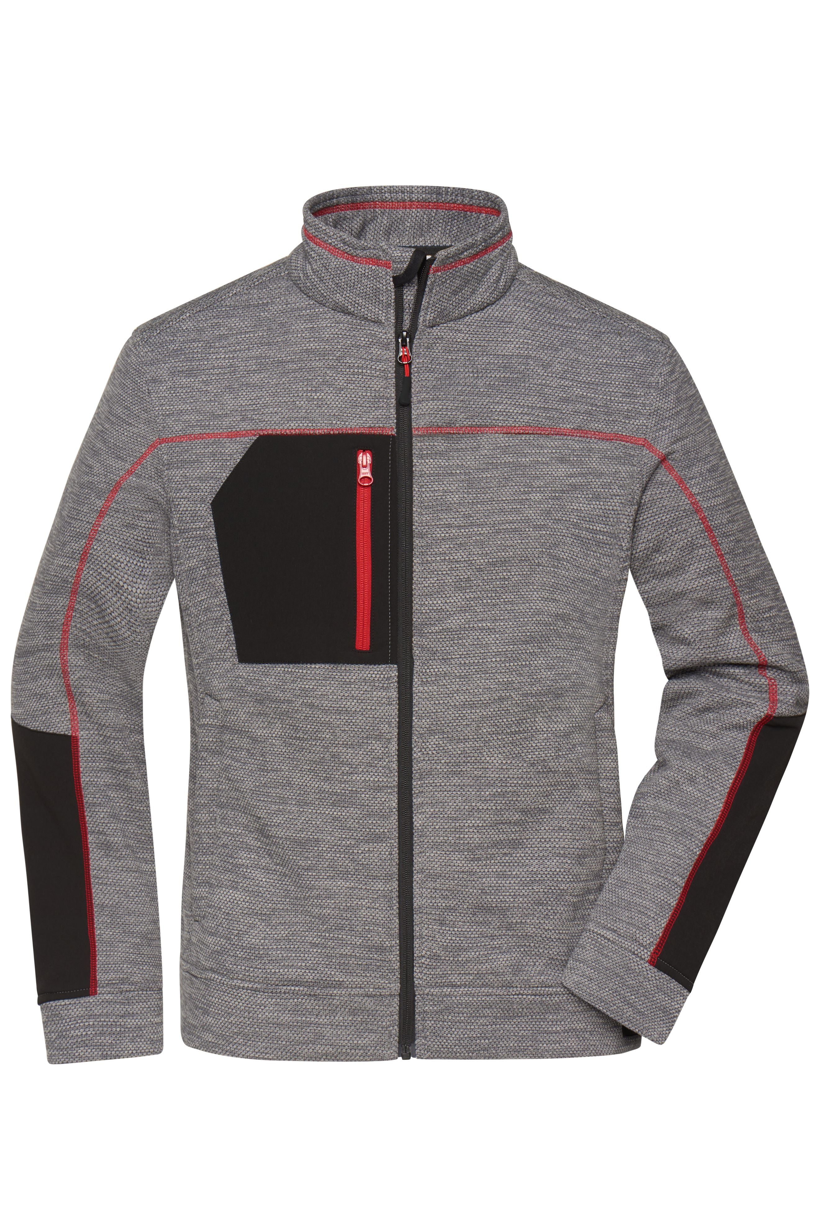 James & Nicholson Damen Strickfleece Jacke carbon-melange/black/red