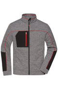 James & Nicholson Herren Strickfleece Jacke carbon-melange/black/red