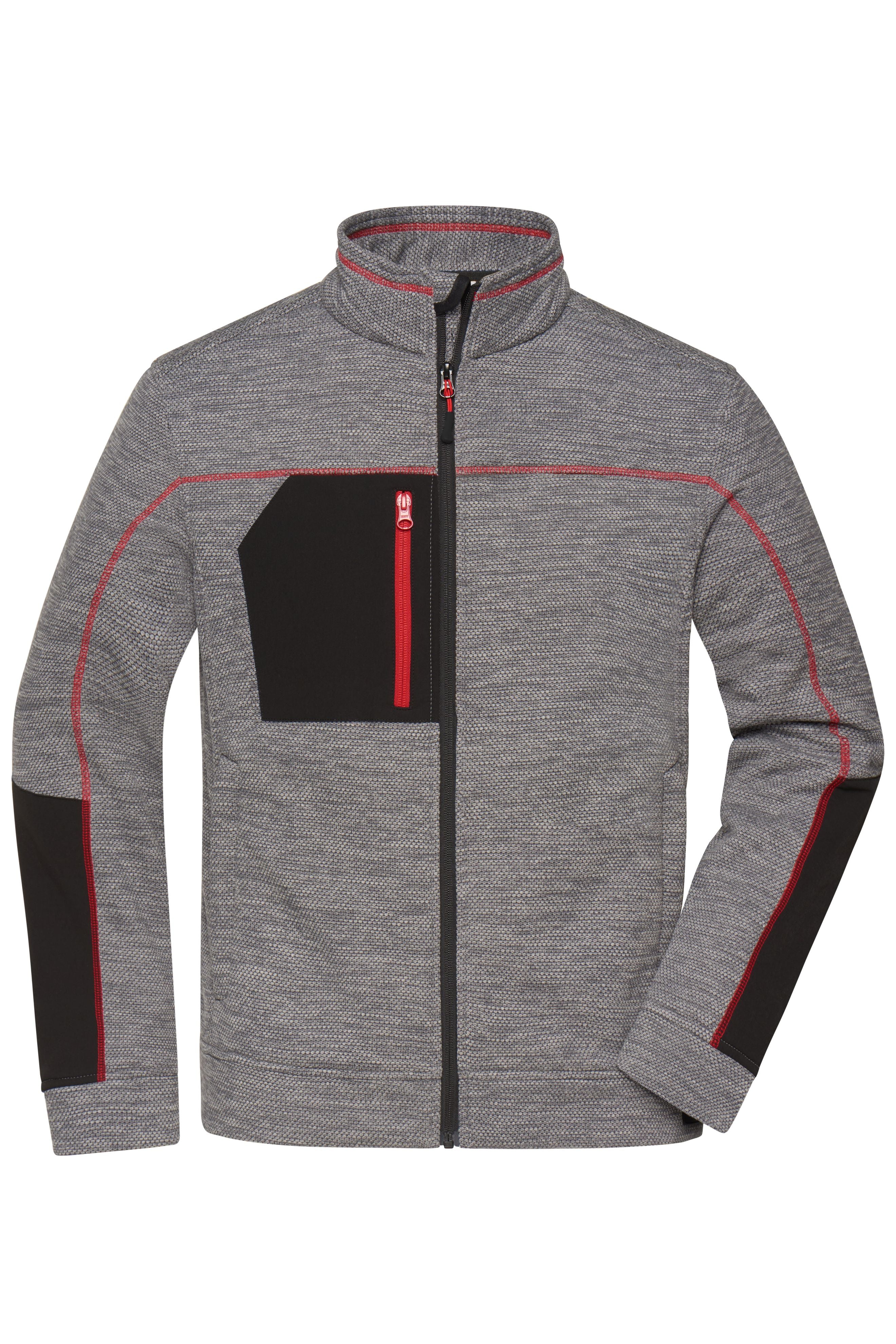 James & Nicholson Herren Strickfleece Jacke carbon-melange/black/red