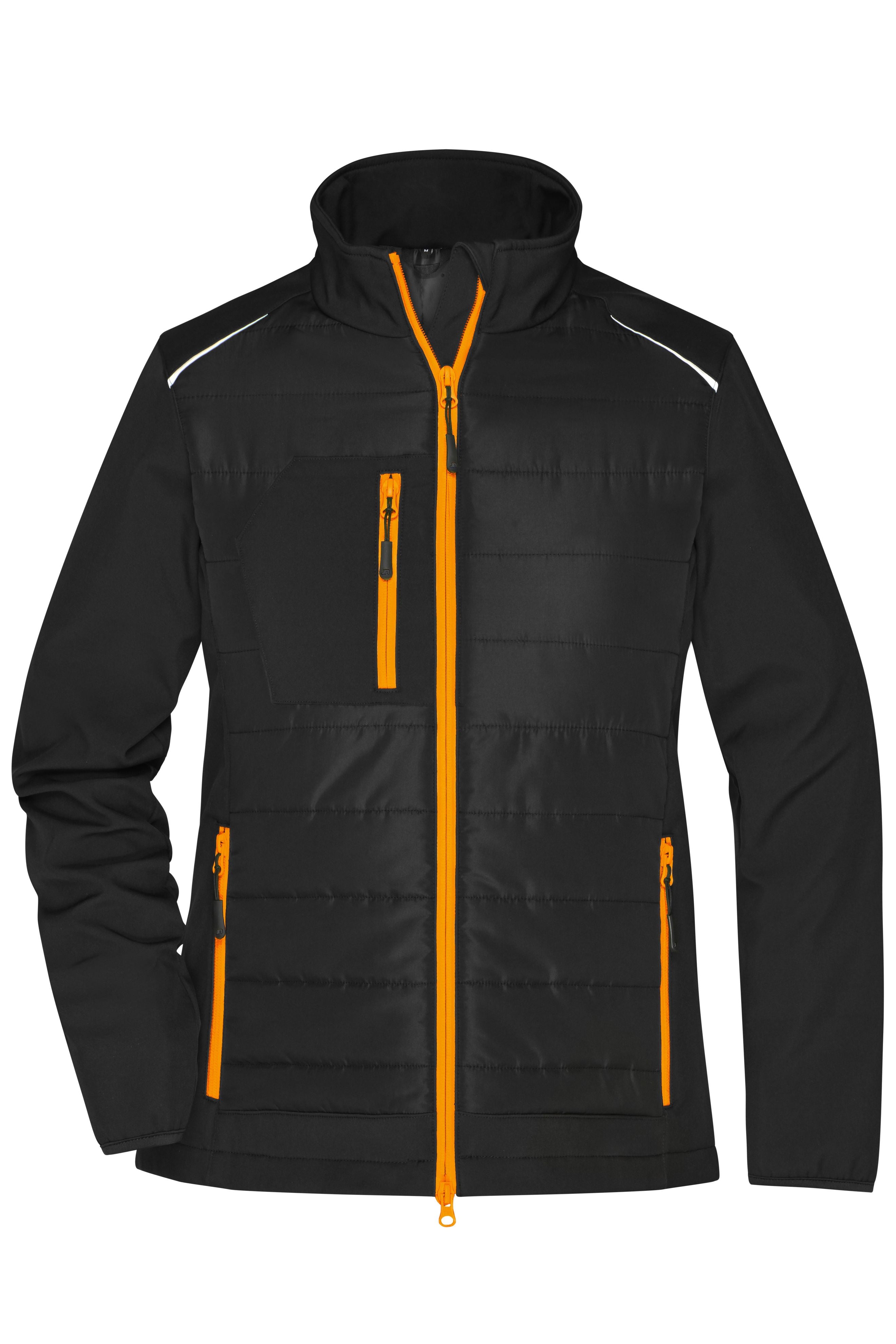 James & Nicholson Damen Softshell Hybridjacke black/neon-orange