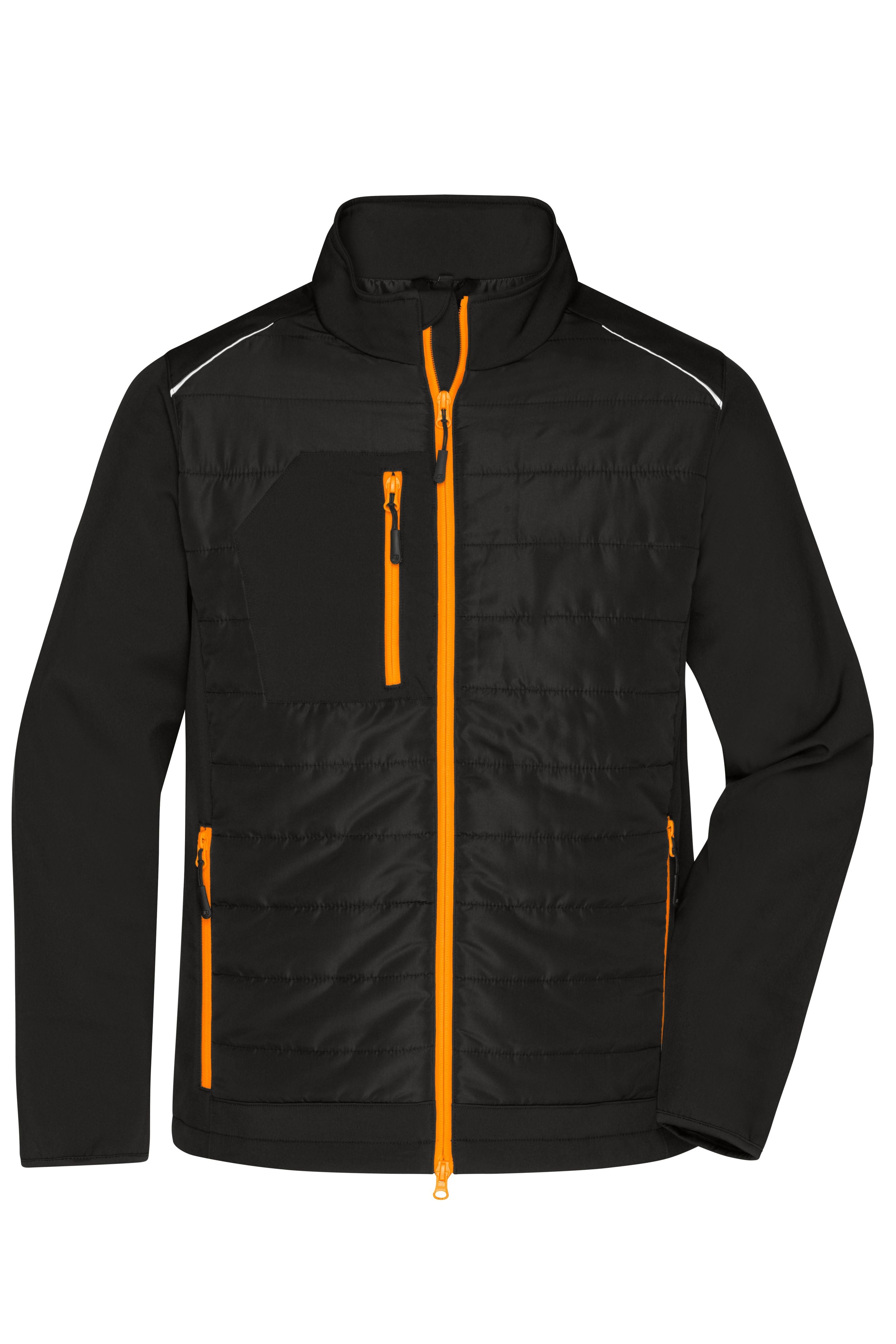 James & Nicholson Herren Softshell Hybridjacke black/neon-orange
