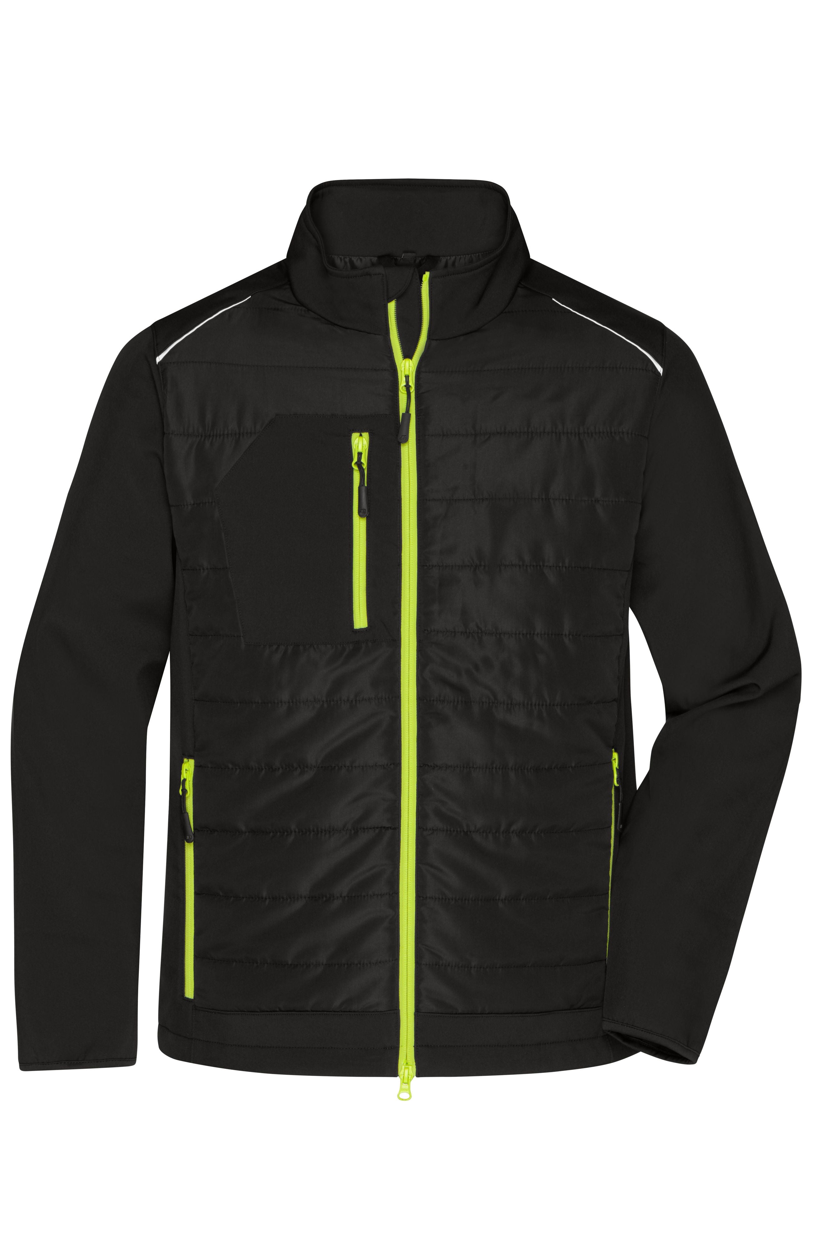 James & Nicholson Herren Softshell Hybridjacke black/neon-yellow