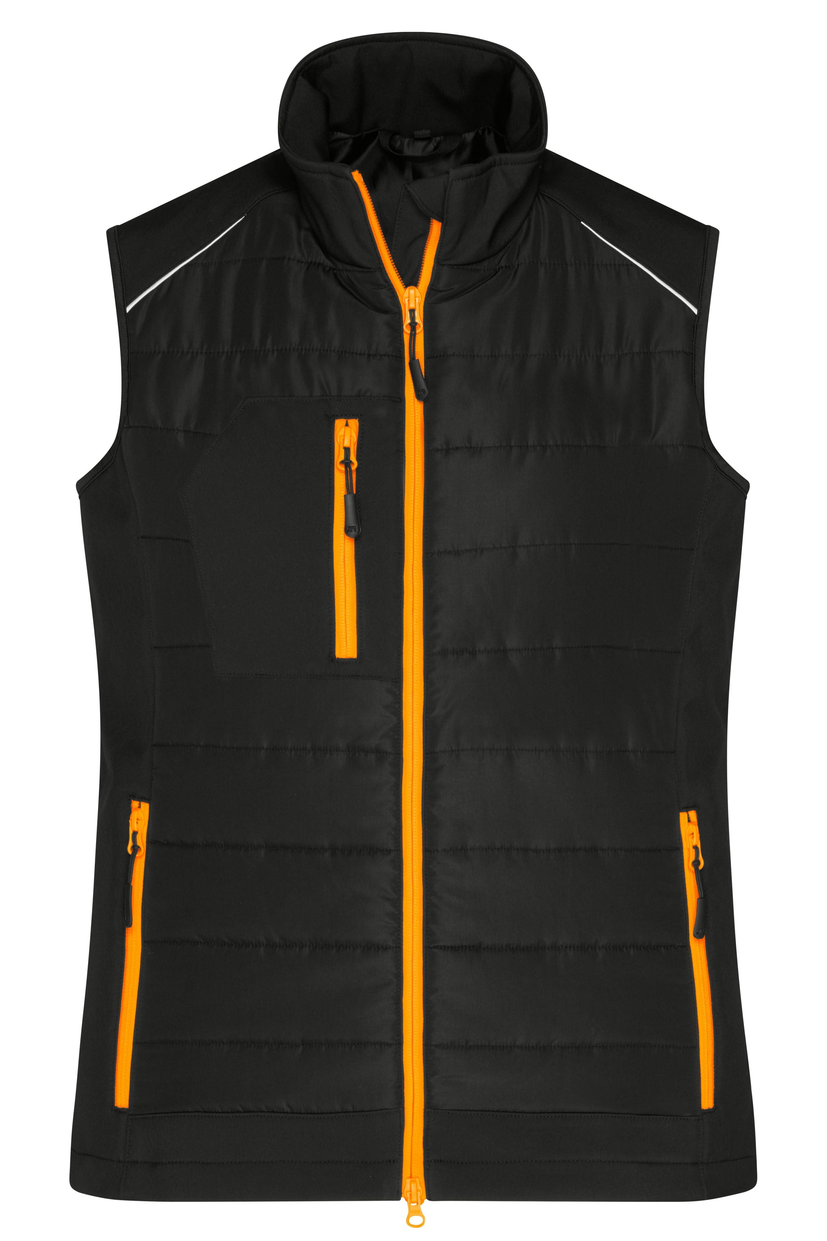 James & Nicholson Damen Softshell Hybridweste black/neon-orange