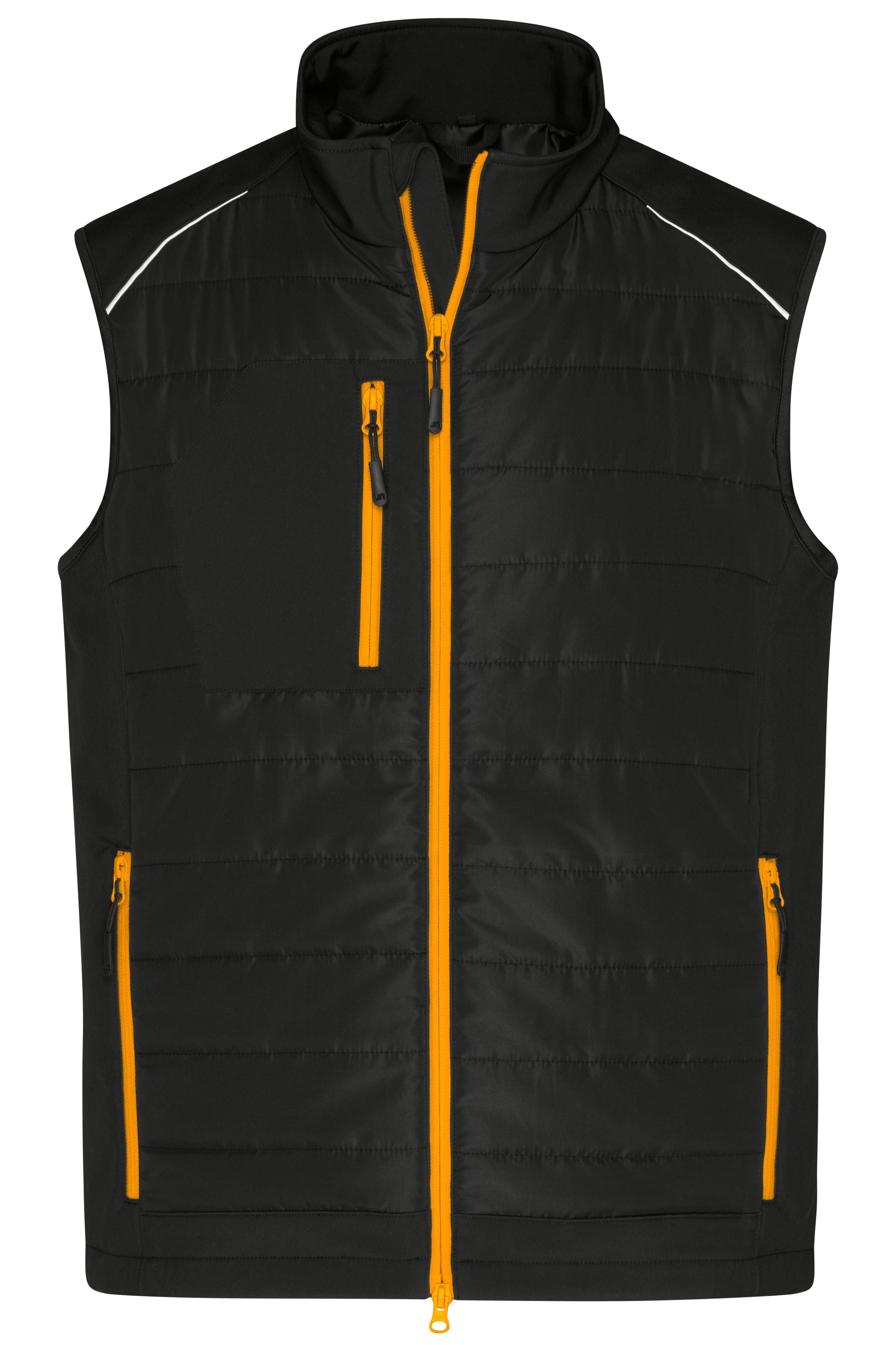 James & Nicholson Herren Softshell Hybridweste black/neon-orange