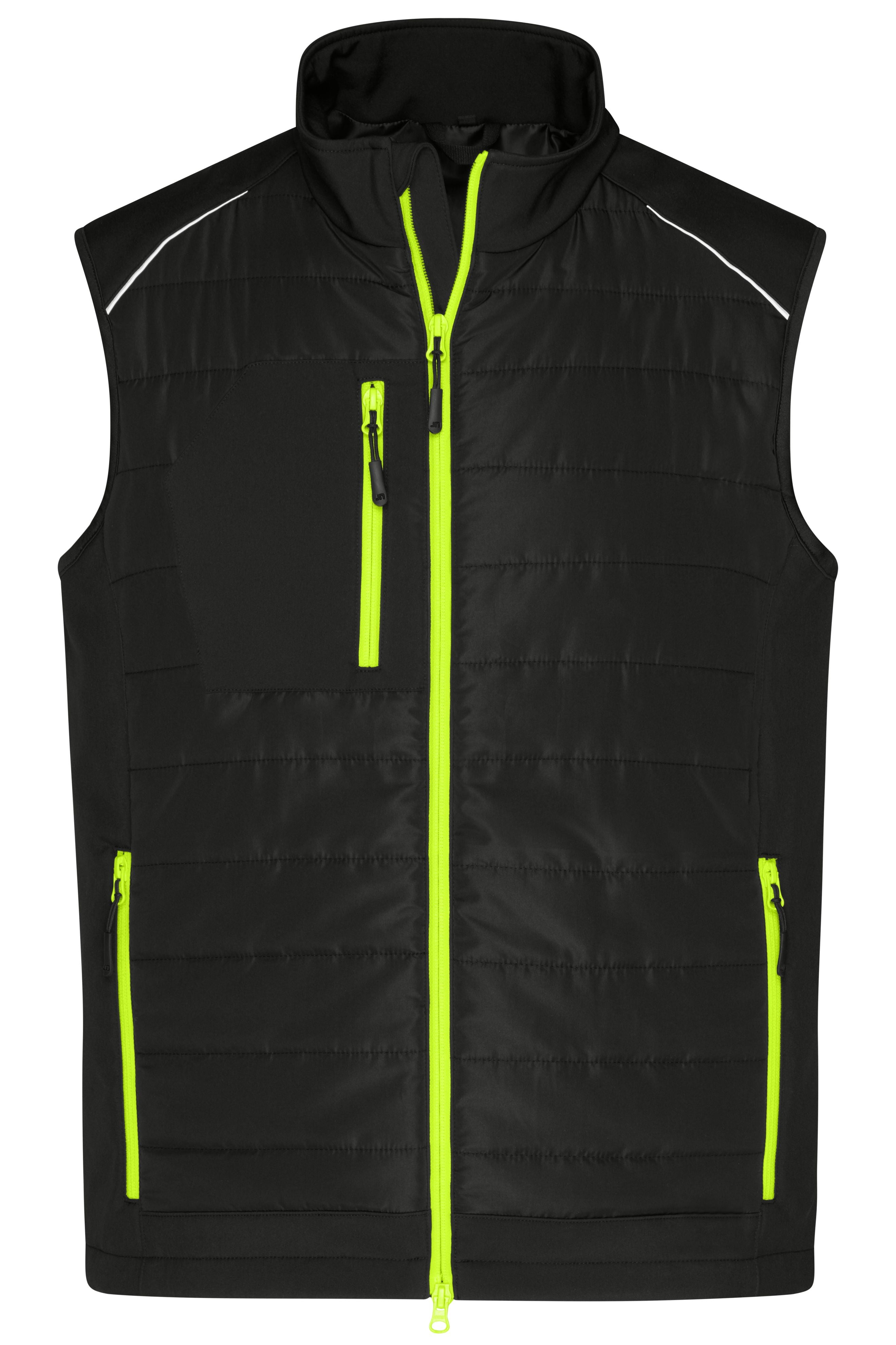 James & Nicholson Herren Softshell Hybridweste black/neon-yellow