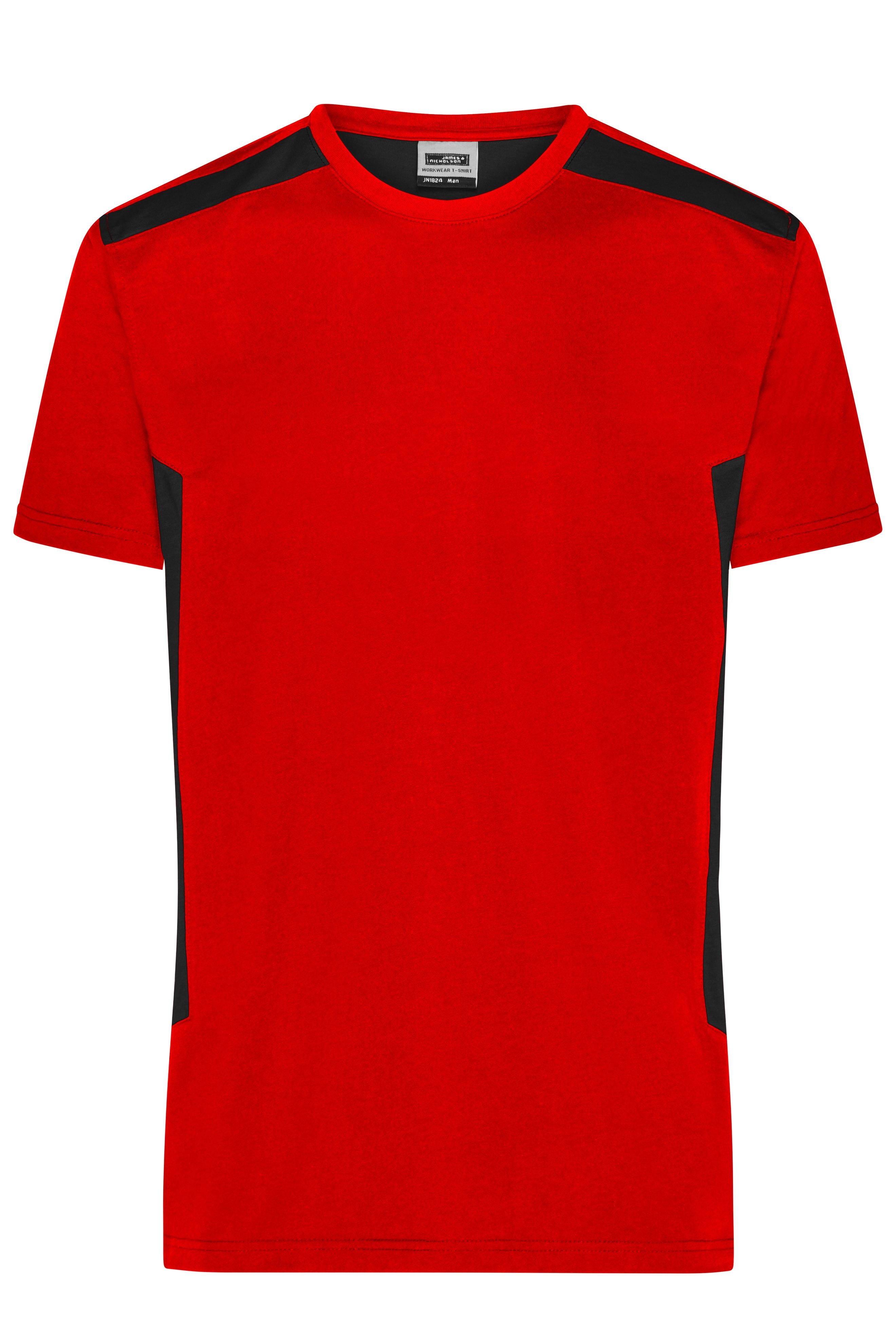 James & Nicholson Herren BIO Workwear T-Shirt Kontrast red/black
