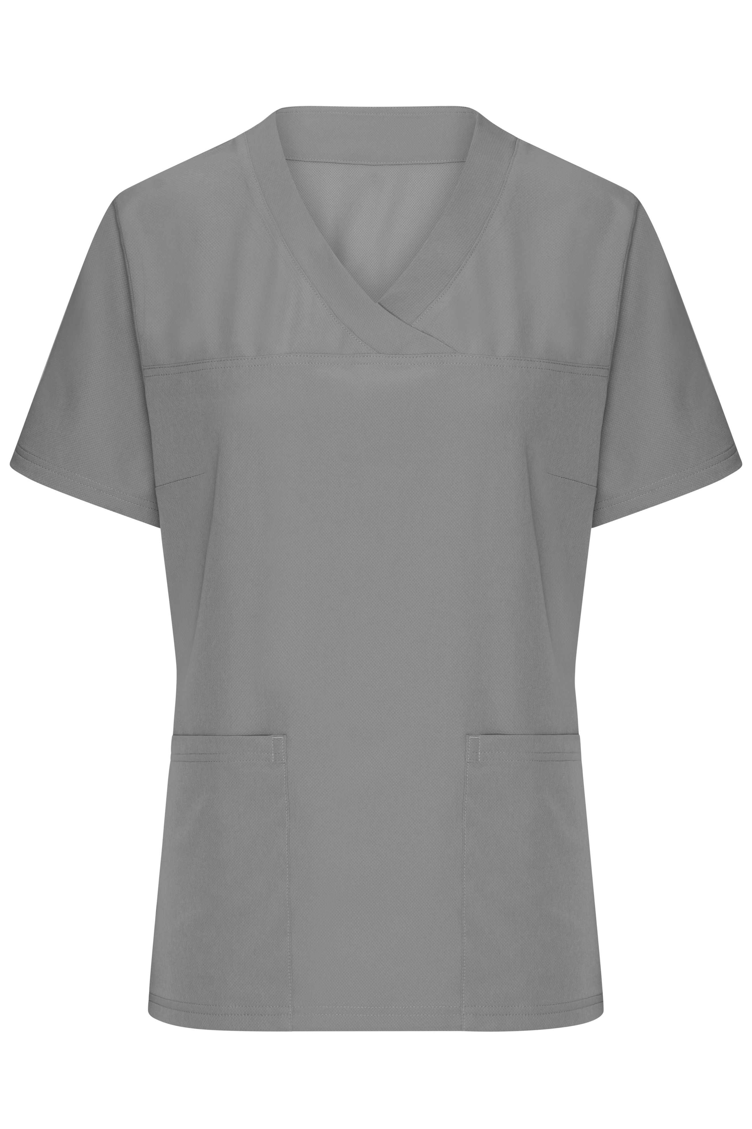 James & Nicholson Elastischer Damen Kasack mit V-Ausschnitt mid-grey