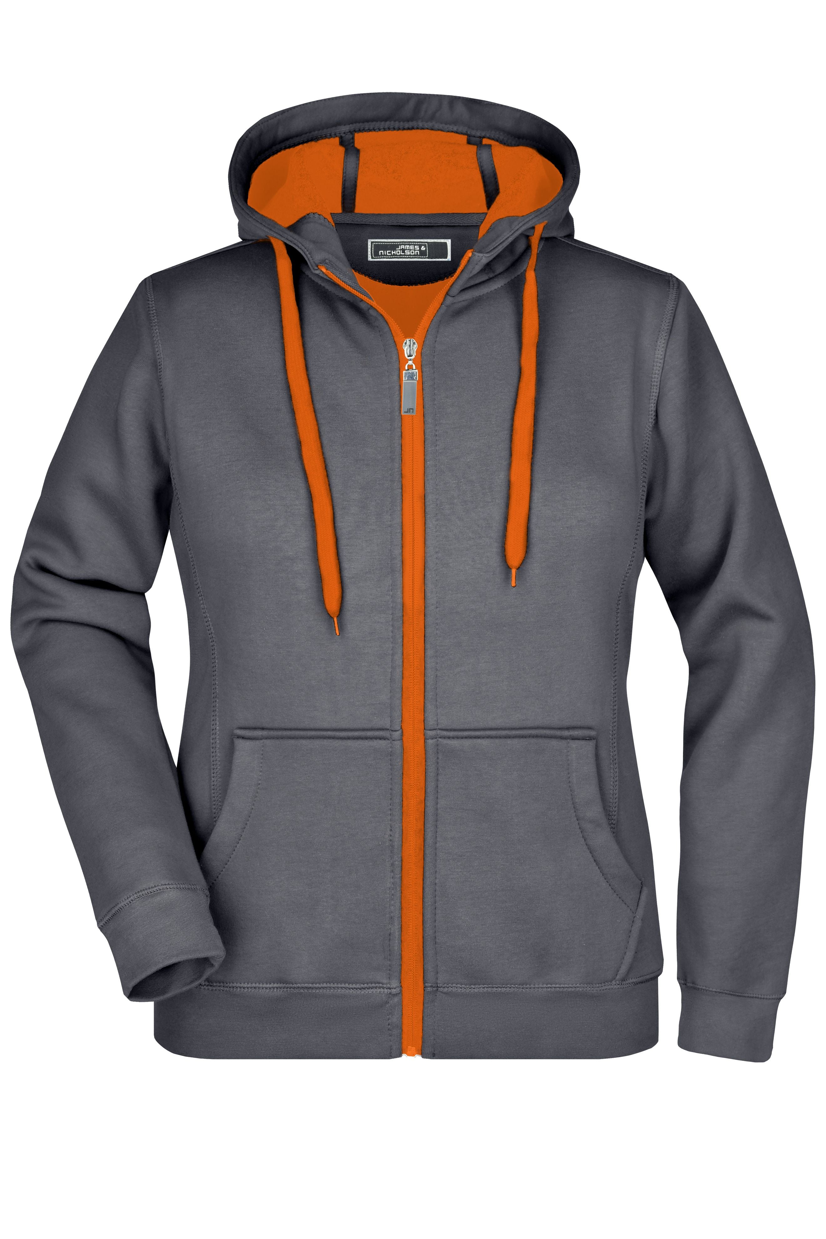 James & Nicholson Sportliche Damen Sweatjacke carbon/orange