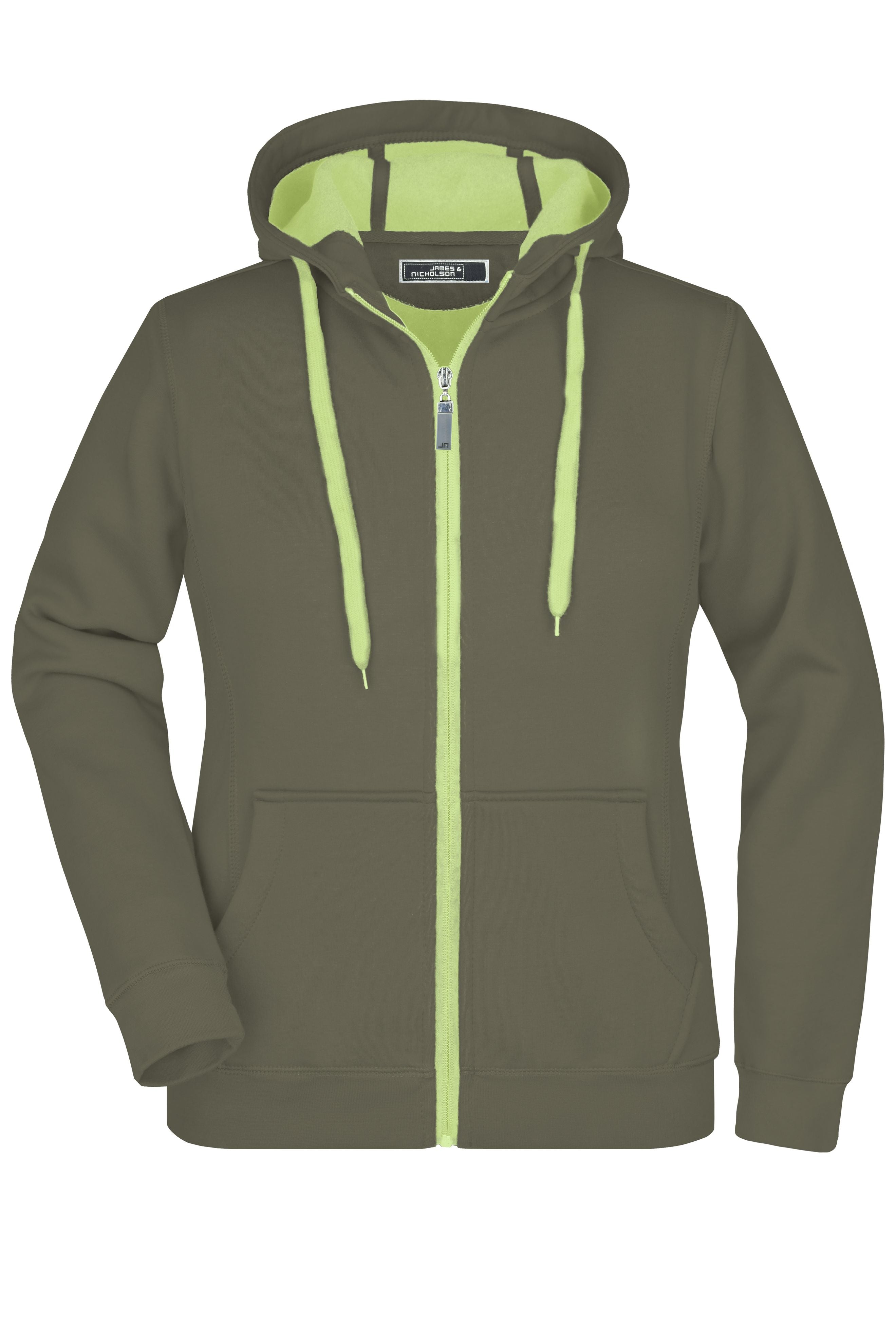 James & Nicholson Sportliche Damen Sweatjacke olive/lime-green