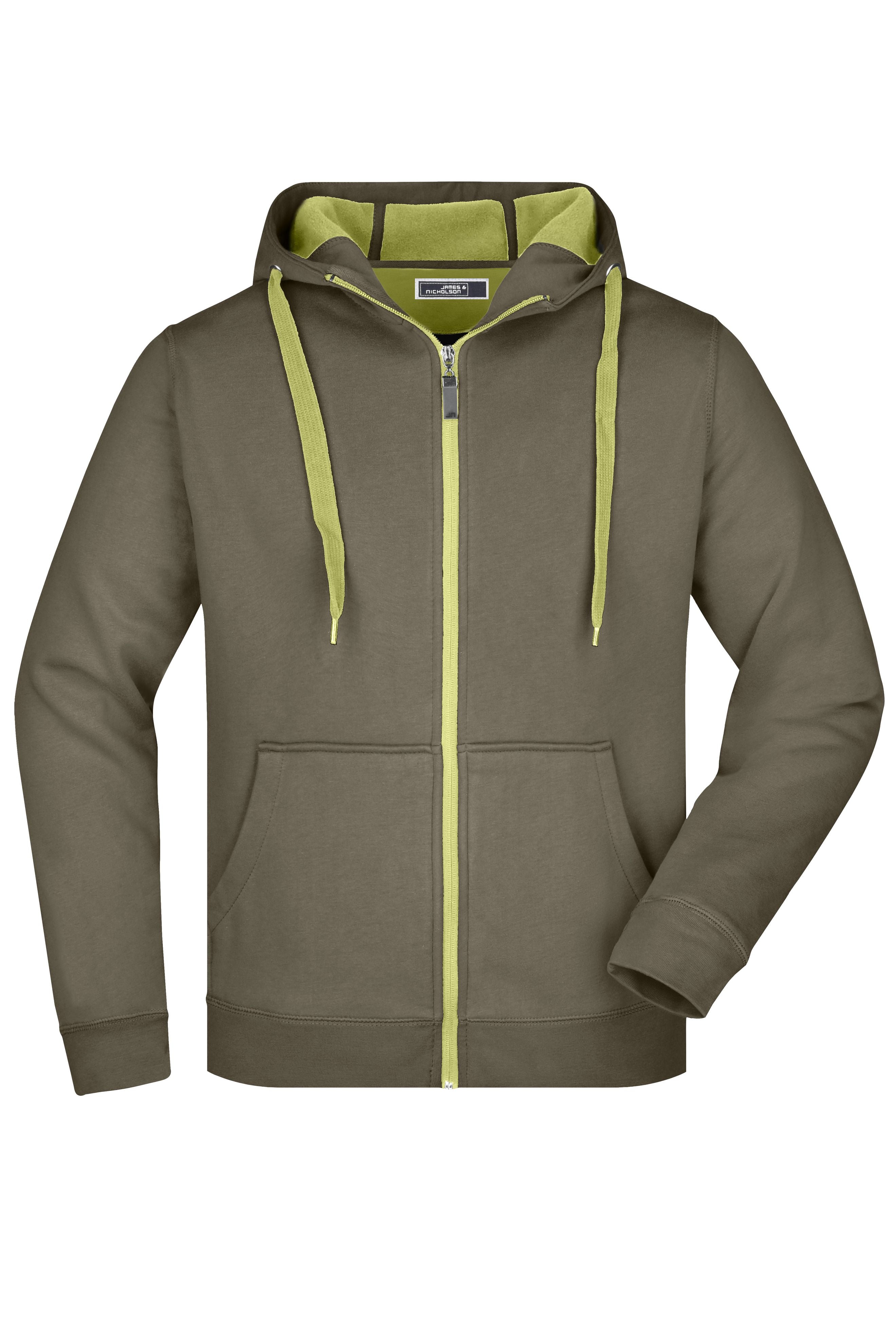 James & Nicholson Sportliche Herren Sweatjacke olive/lime-green