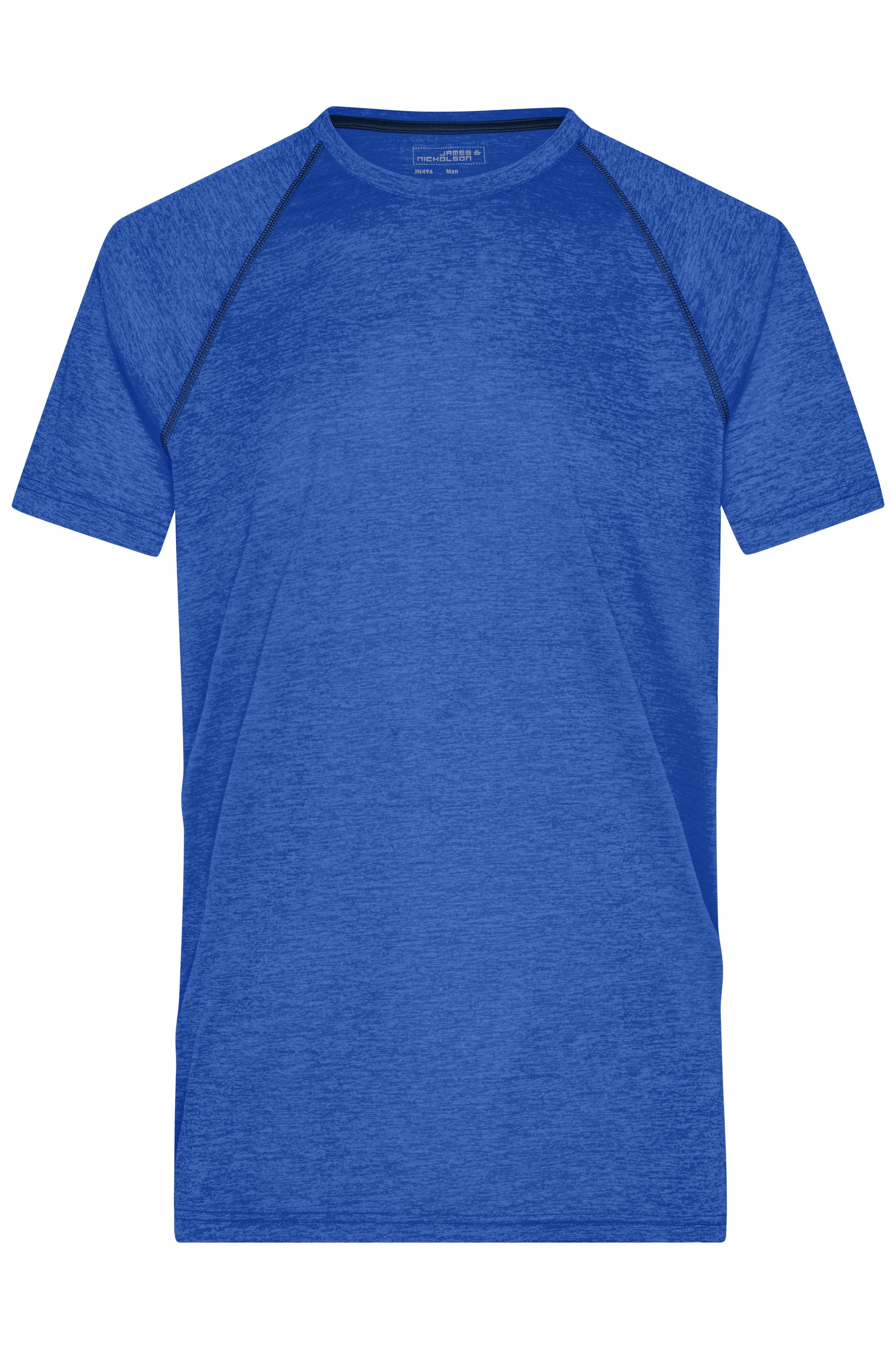 James & Nicholson Herren Funktions-Shirt für Fitness und Sport blue-melange/navy