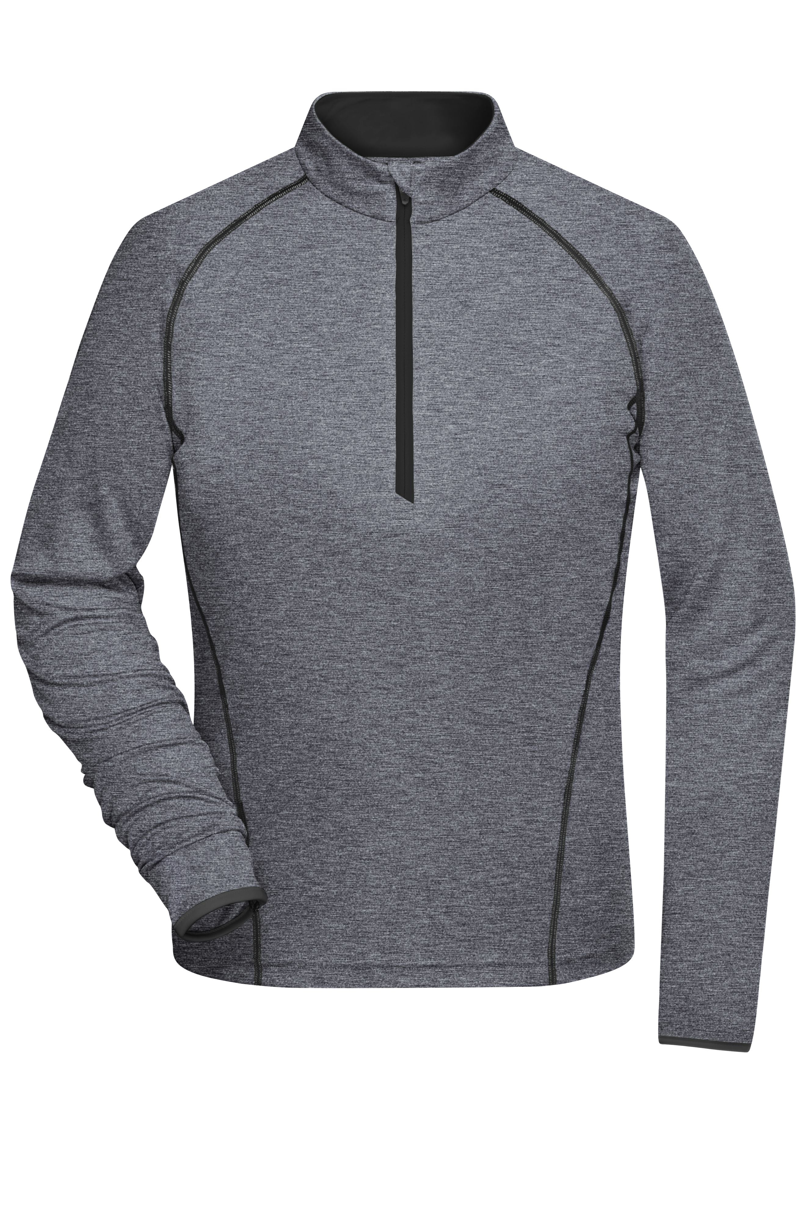 James & Nicholson Langarm Sportshirt für Damen black-melange/black