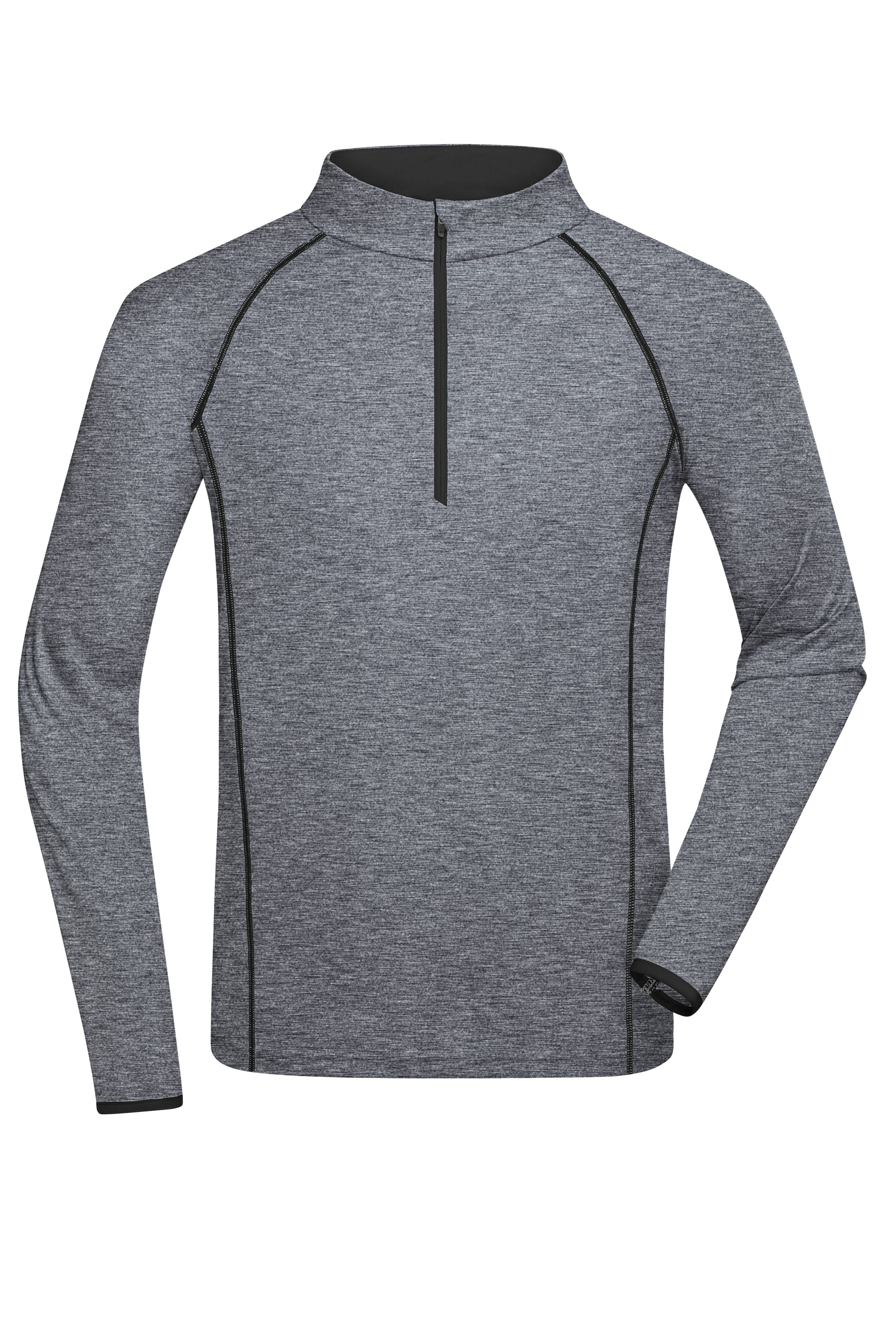 James & Nicholson Langarm Sportshirt für Herren black-melange/black