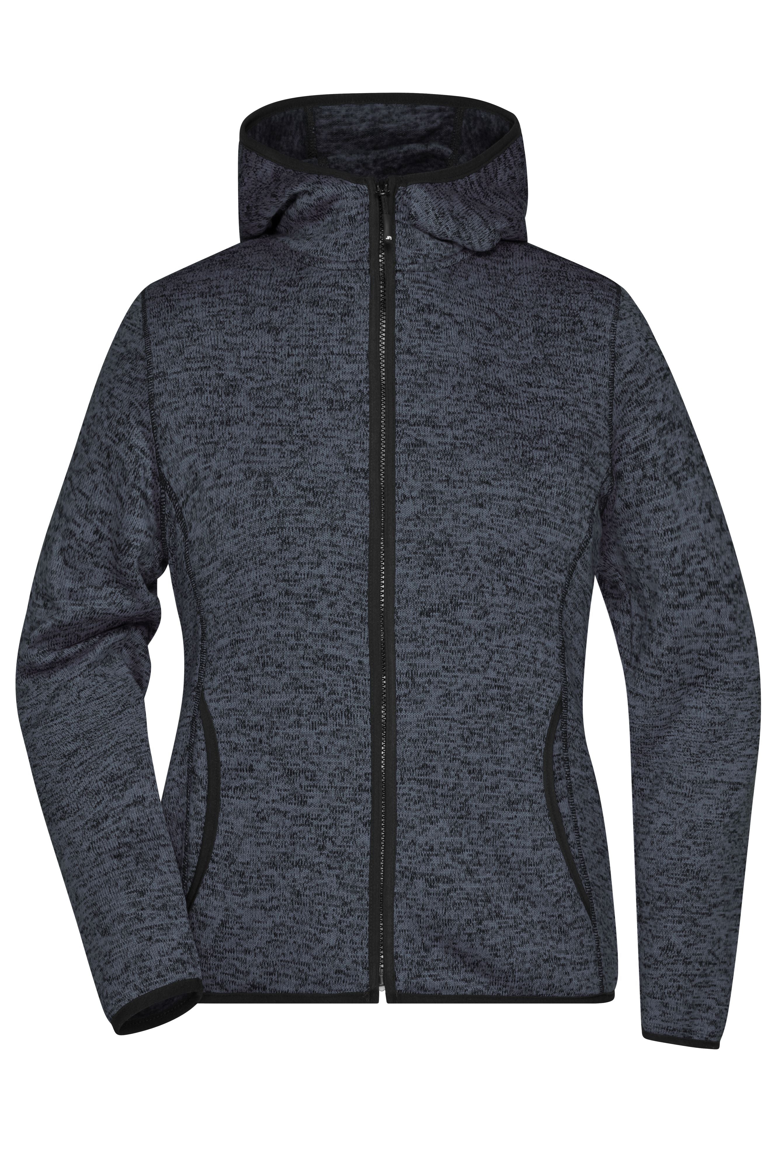 James & Nicholson Damen Strick Kapuzenjacke dark-melange/black