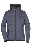 James & Nicholson Damen Strick Kapuzenjacke denim-melange/black