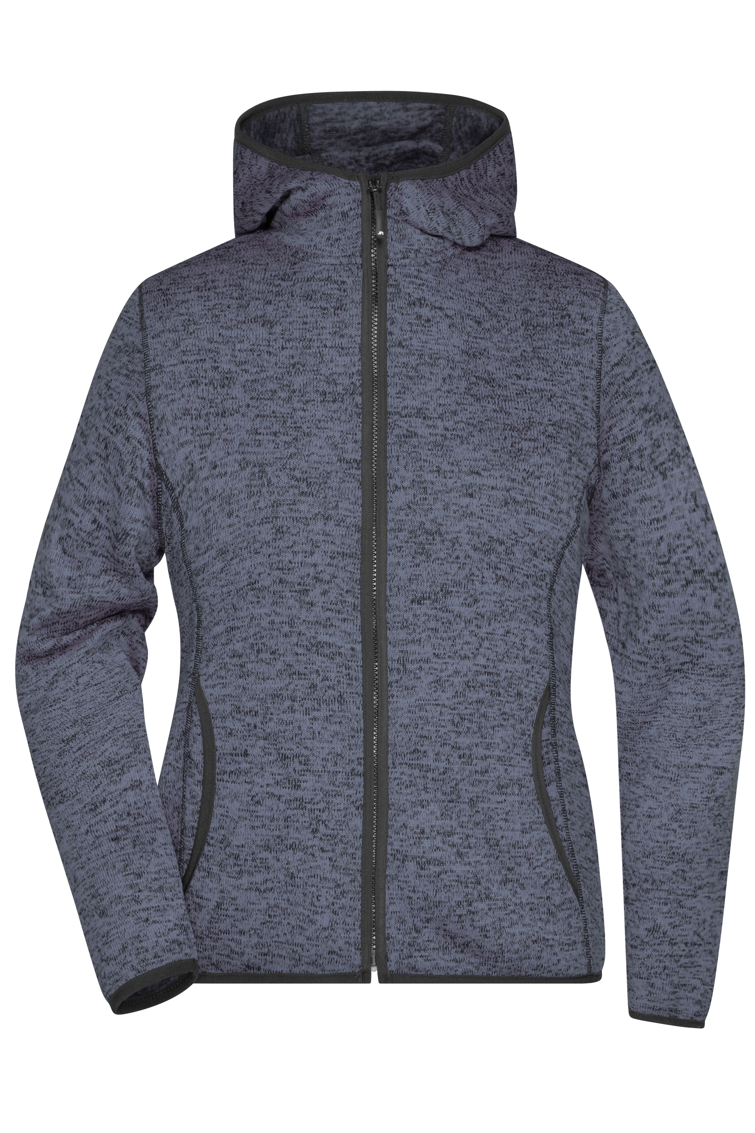 James & Nicholson Damen Strick Kapuzenjacke denim-melange/black