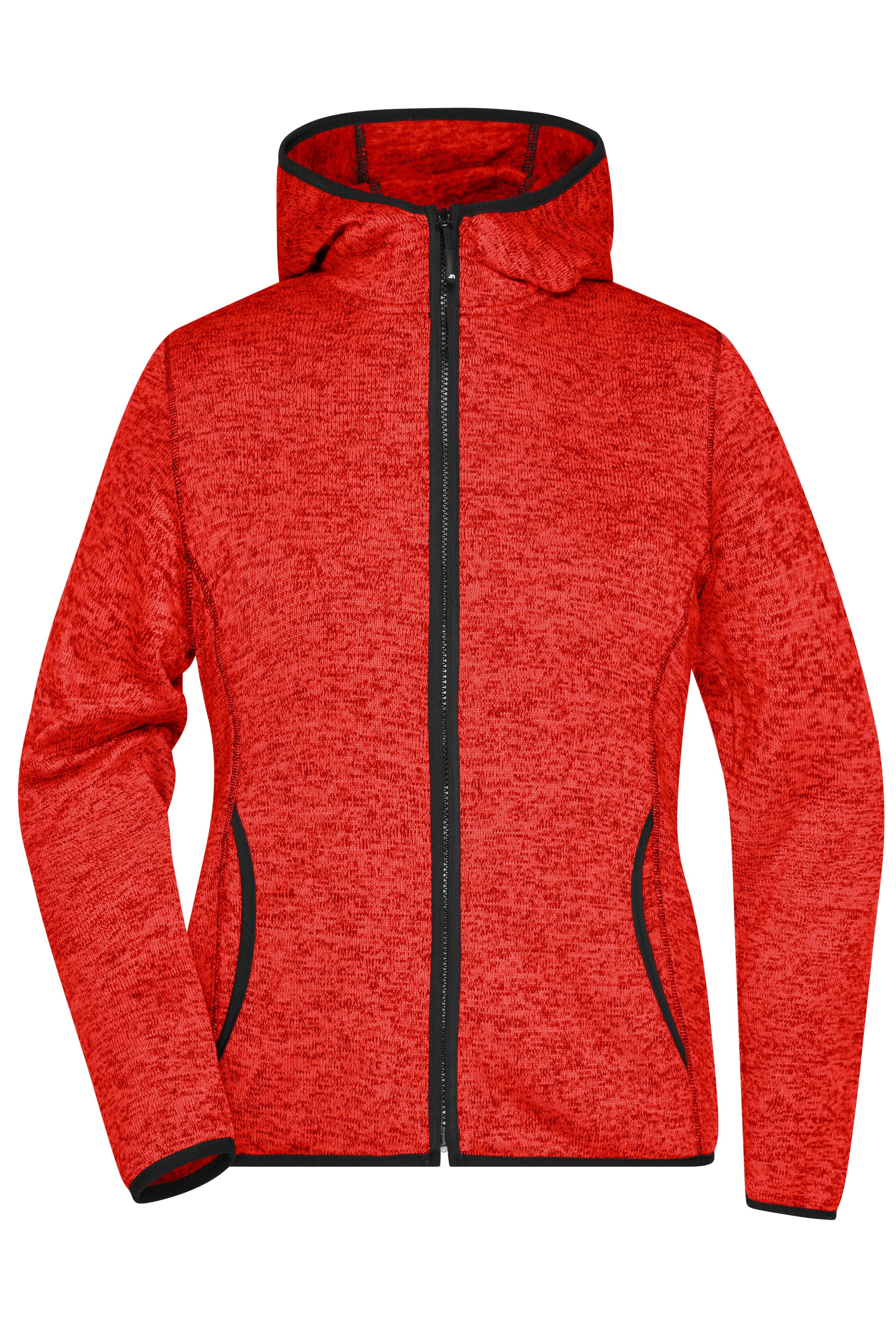 James & Nicholson Damen Strick Kapuzenjacke red-melange/black