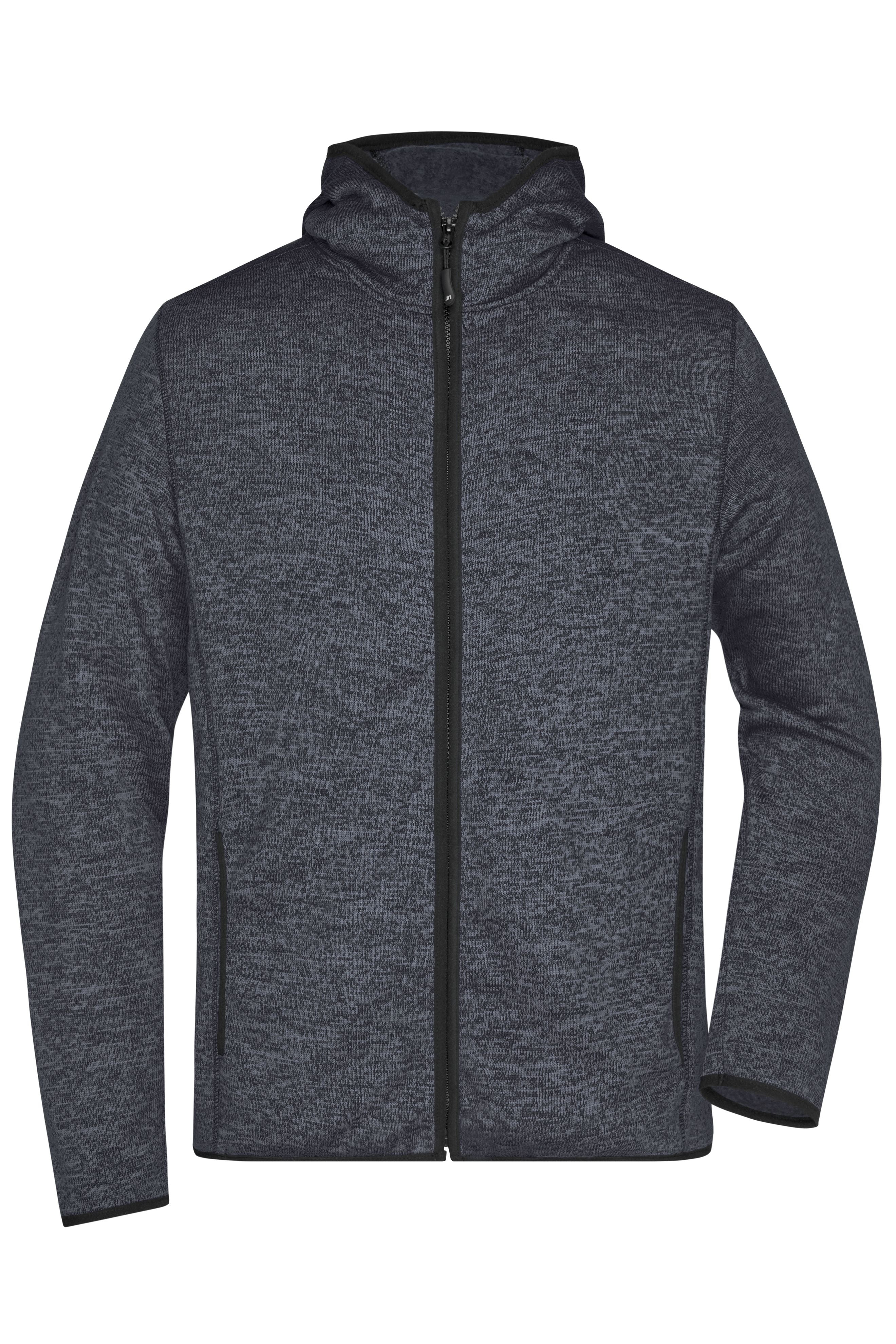 James & Nicholson Herren Strick Kapuzenjacke dark-melange/black