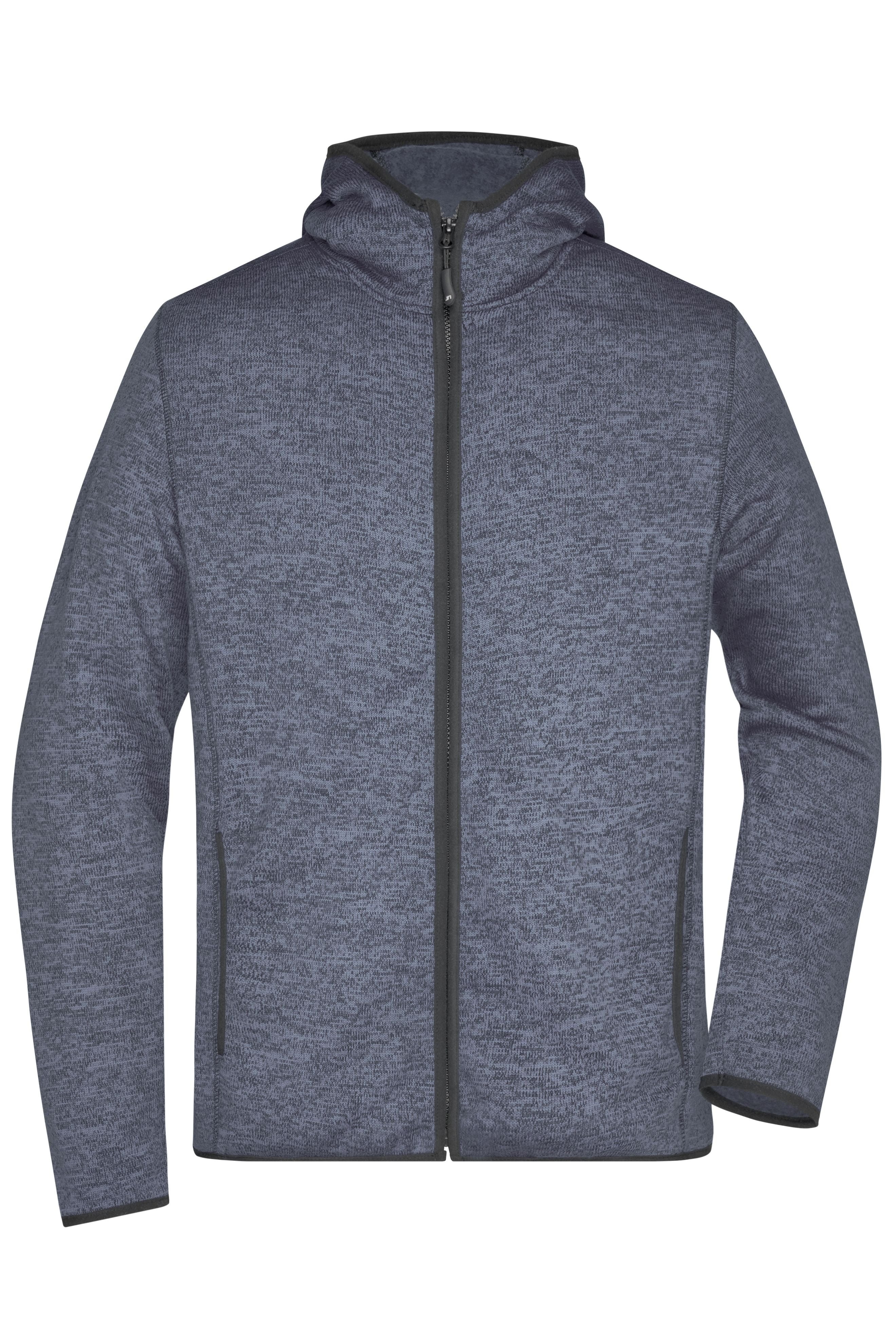 James & Nicholson Herren Strick Kapuzenjacke denim-melange/black