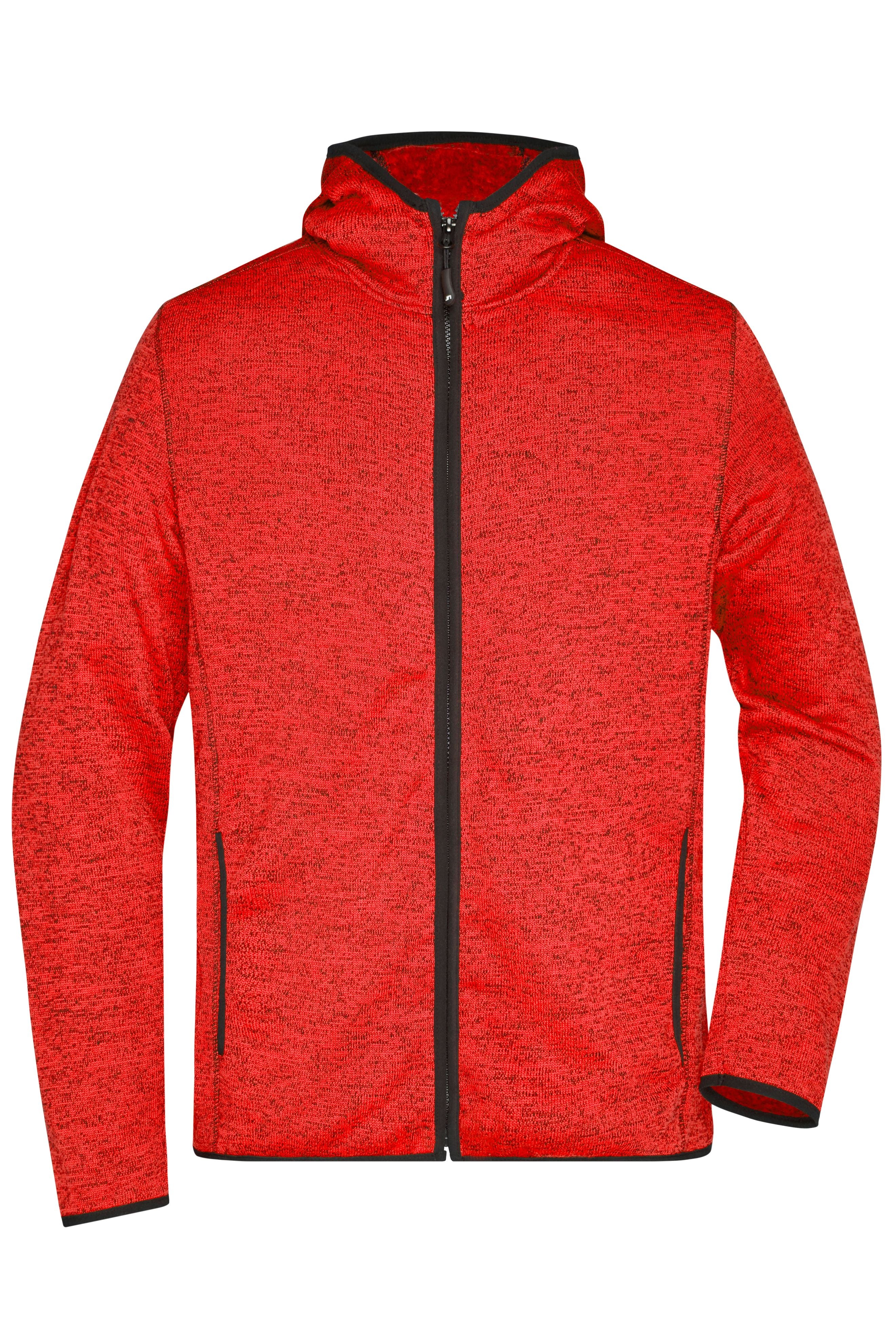 James & Nicholson Herren Strick Kapuzenjacke red-melange/black