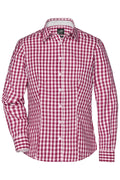 James & Nicholson Langarm Karobluse Easy Care bordeaux/white