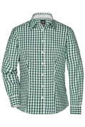 James & Nicholson Langarm Karobluse Easy Care forest-green/white