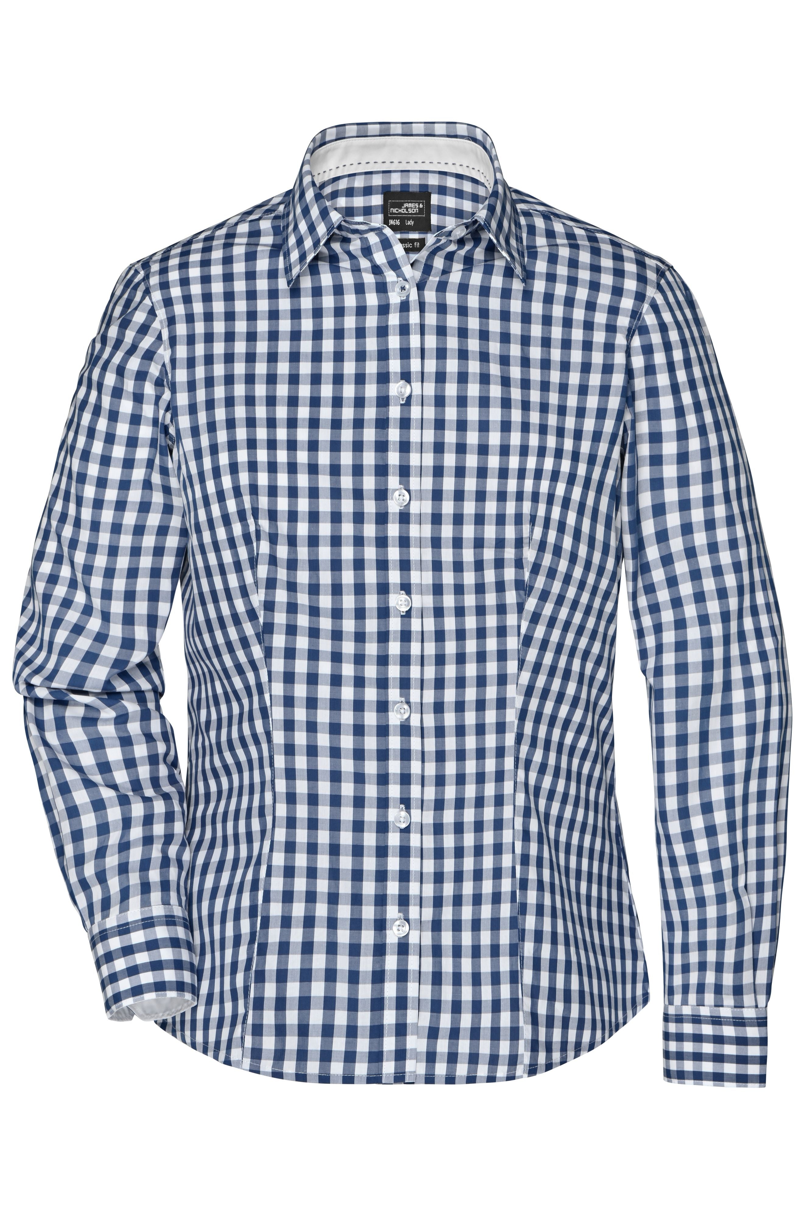 James & Nicholson Langarm Karobluse Easy Care navy/white