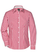 James & Nicholson Langarm Karobluse Easy Care red/white
