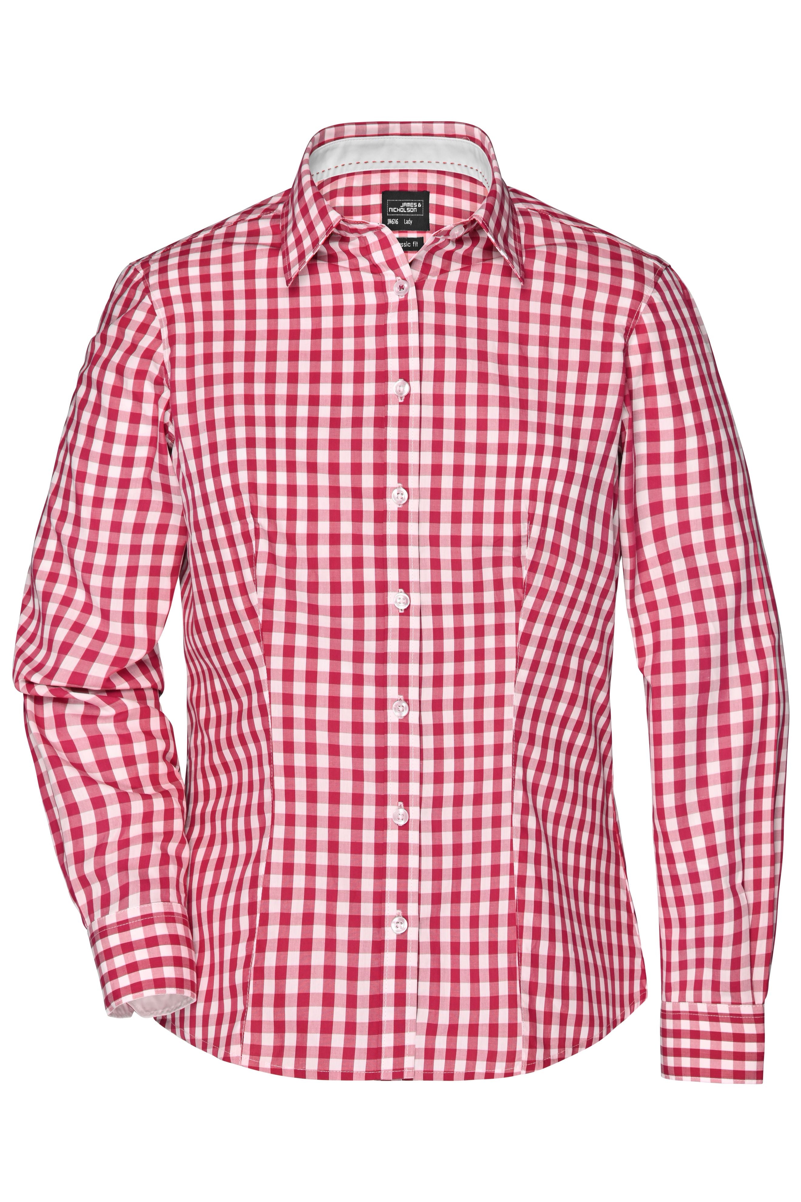 James & Nicholson Langarm Karobluse Easy Care red/white