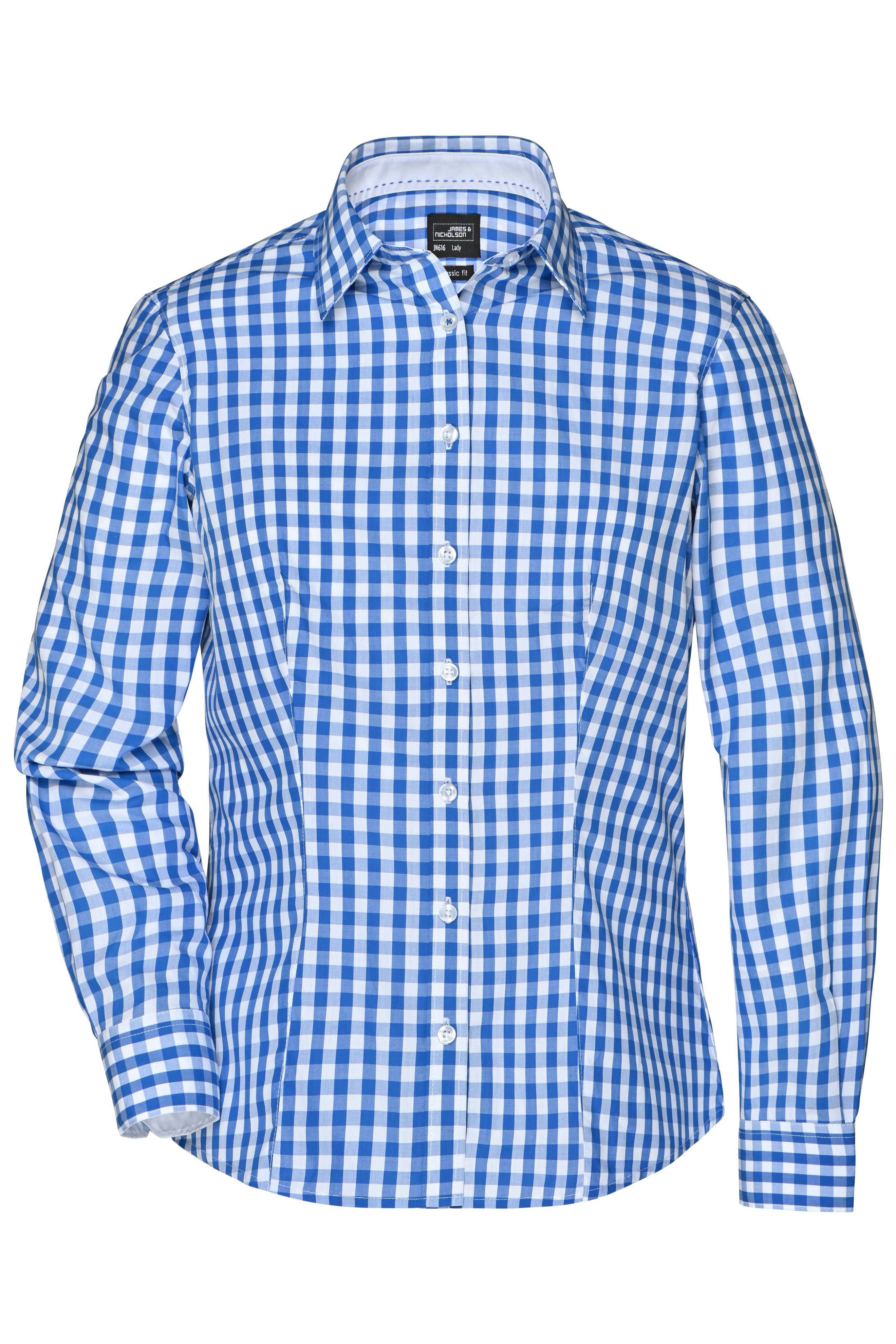 James & Nicholson Langarm Karobluse Easy Care royal/white