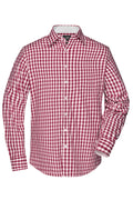 James & Nicholson Langarm Karohemd Easy Care bordeaux/white