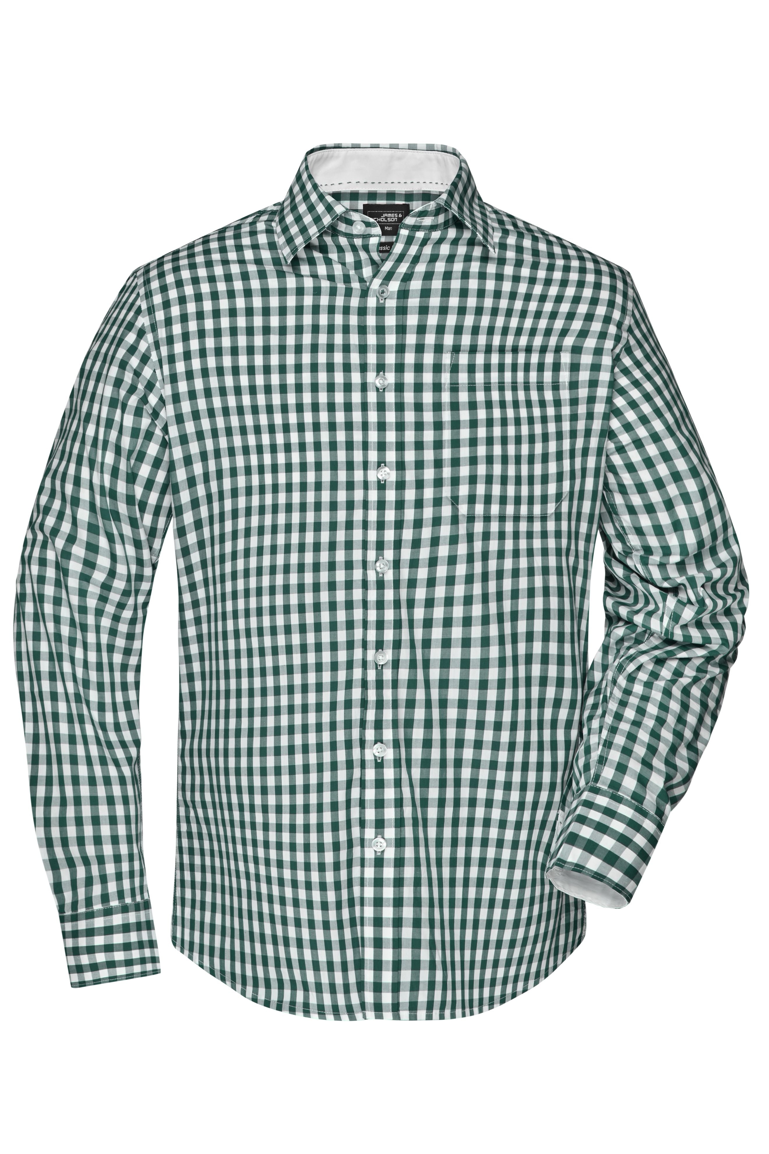James & Nicholson Langarm Karohemd Easy Care forest-green/white