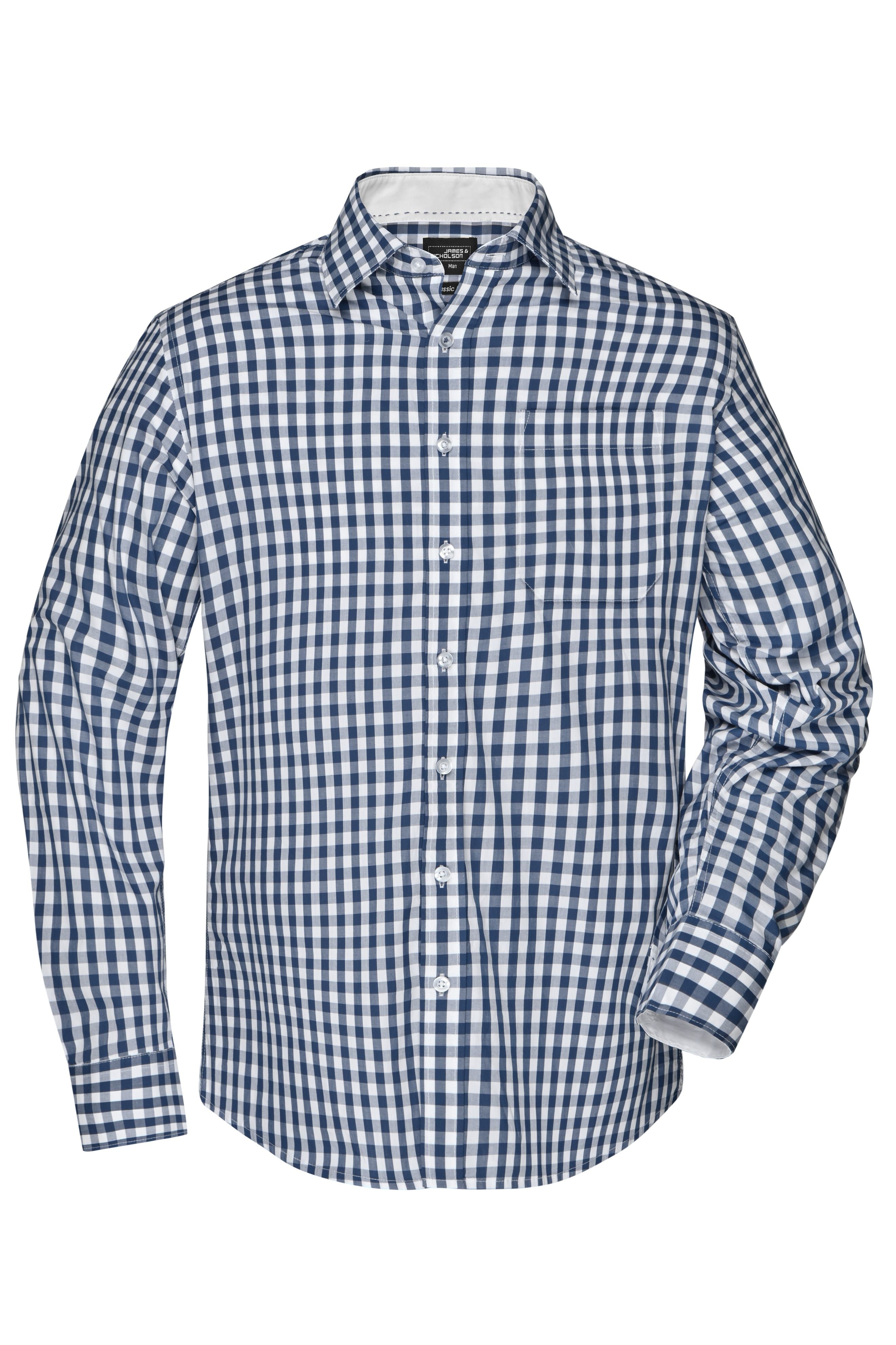 James & Nicholson Langarm Karohemd Easy Care navy/white