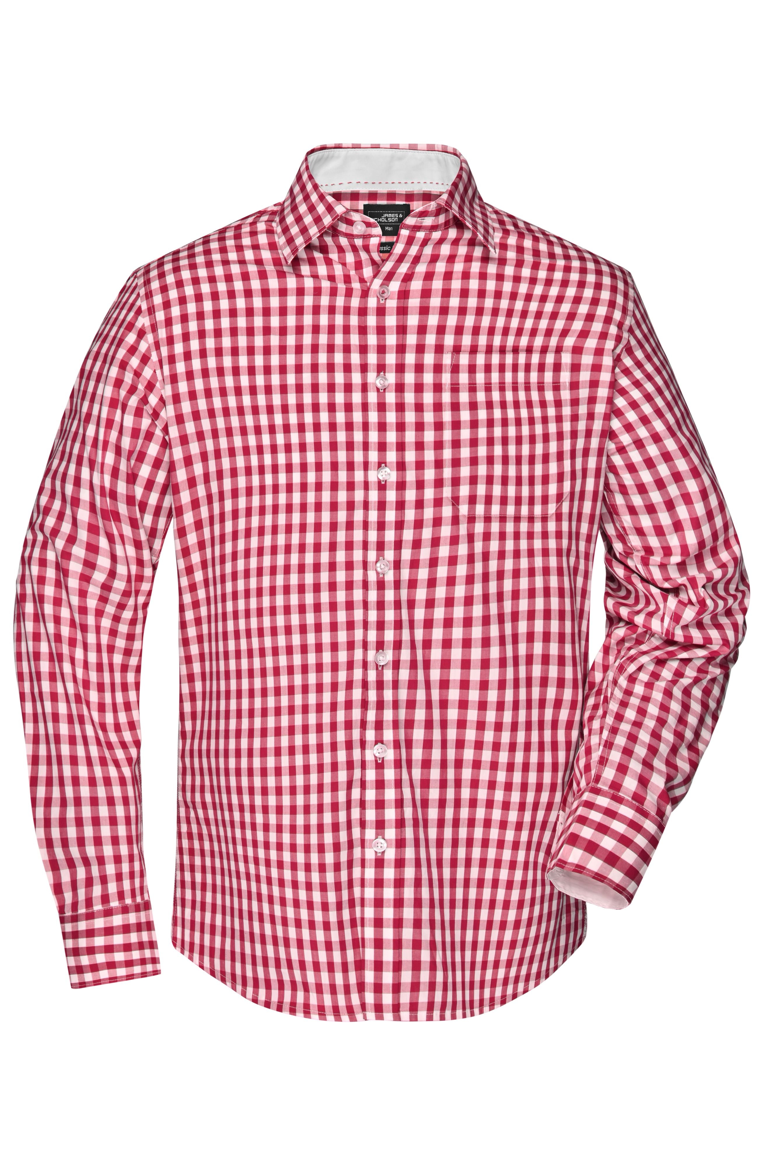James & Nicholson Langarm Karohemd Easy Care red/white