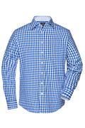 James & Nicholson Langarm Karohemd Easy Care royal/white
