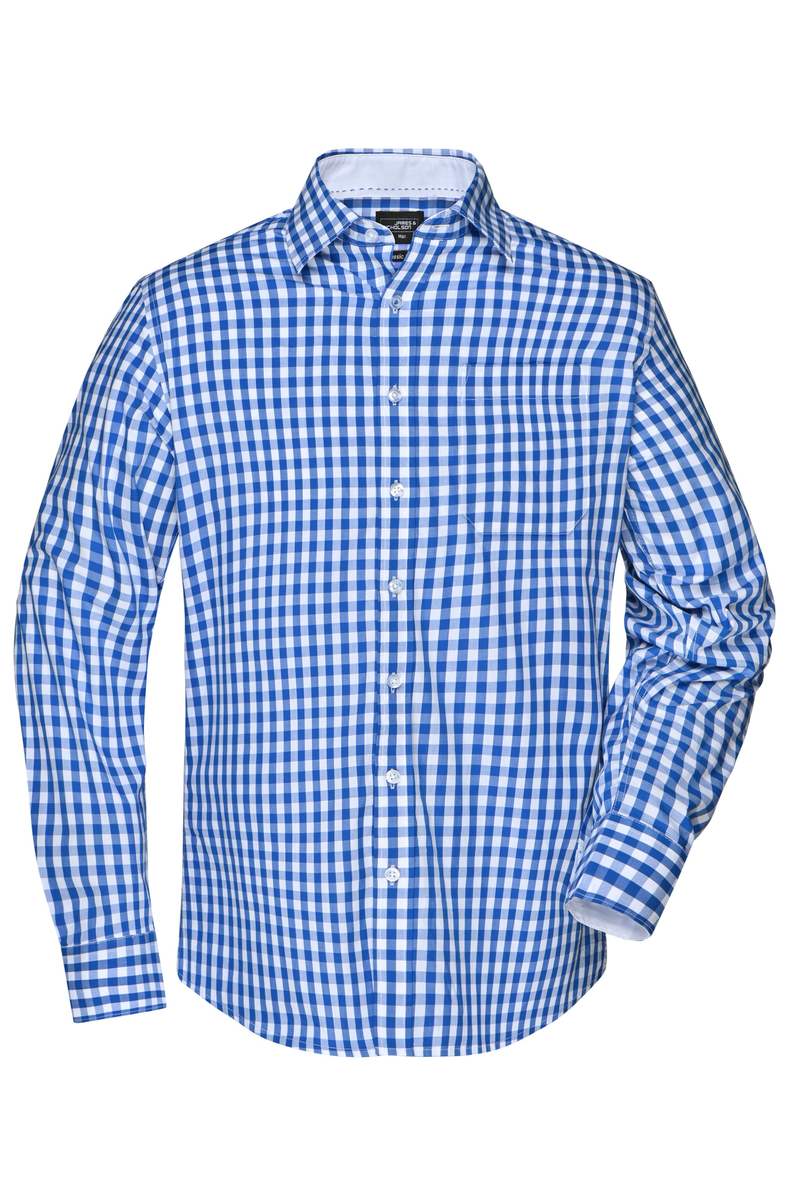 James & Nicholson Langarm Karohemd Easy Care royal/white