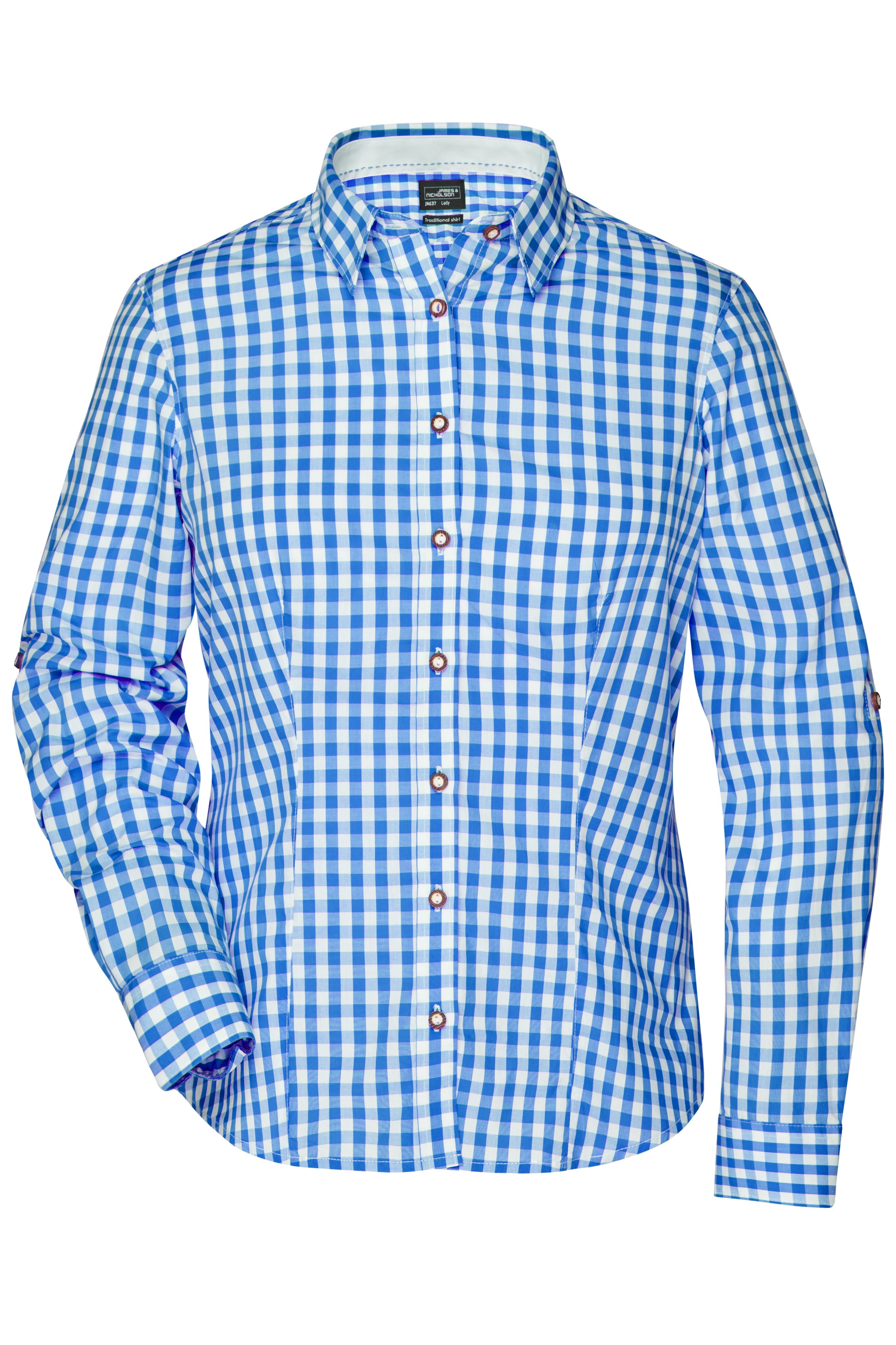 James & Nicholson Damen Trachtenbluse royal/white