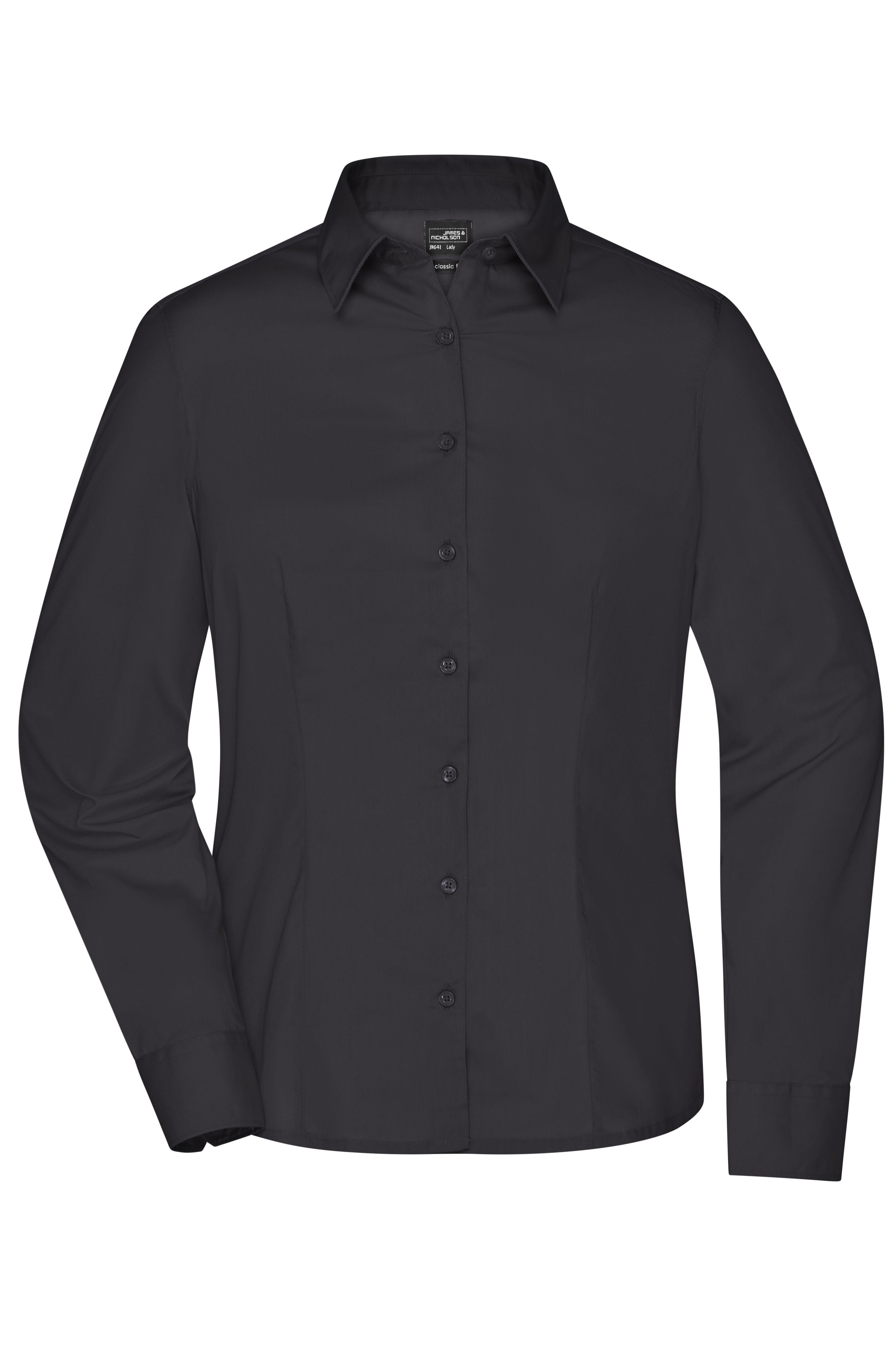 James & Nicholson Damen Langarm Business Bluse black